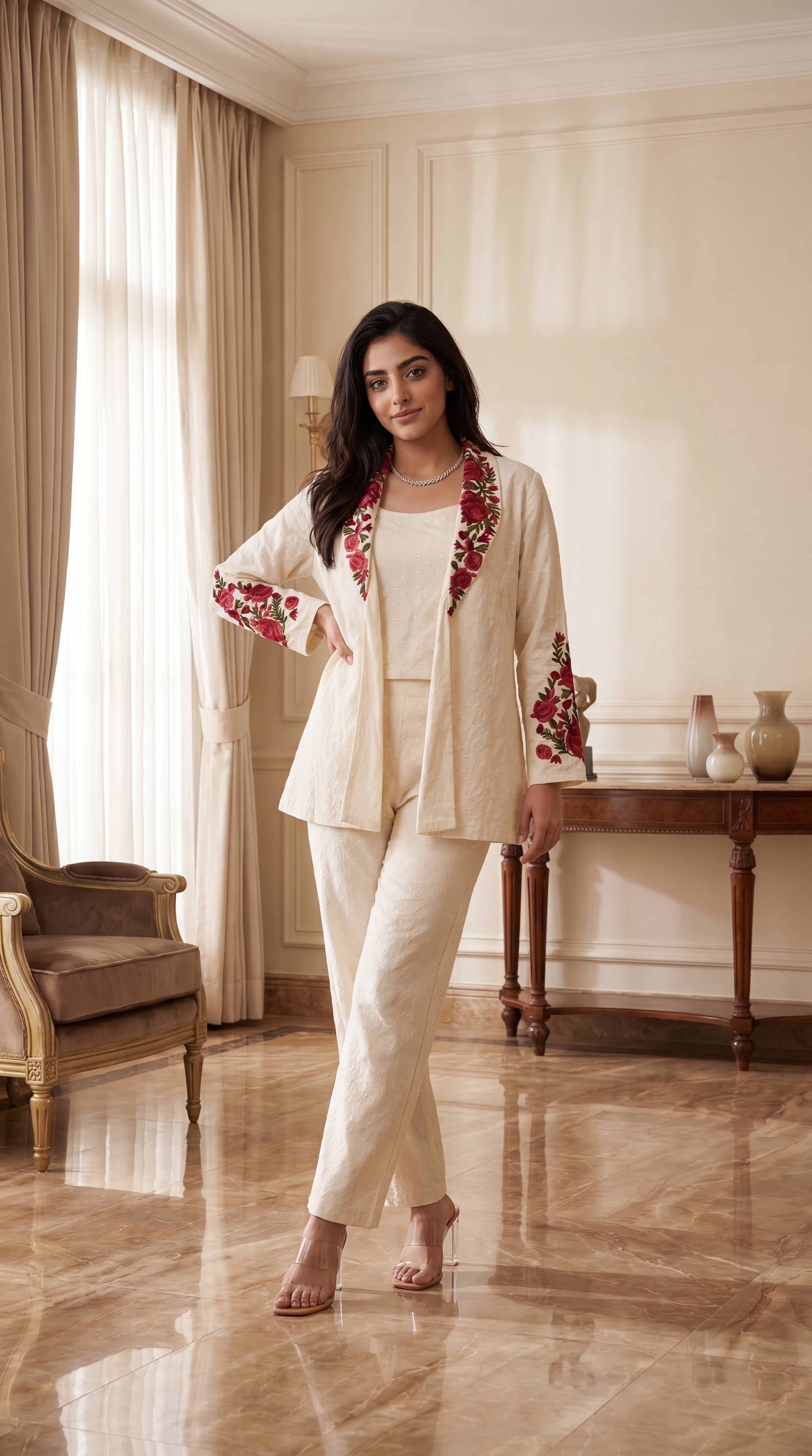 Ivory Rose Embroidered Set