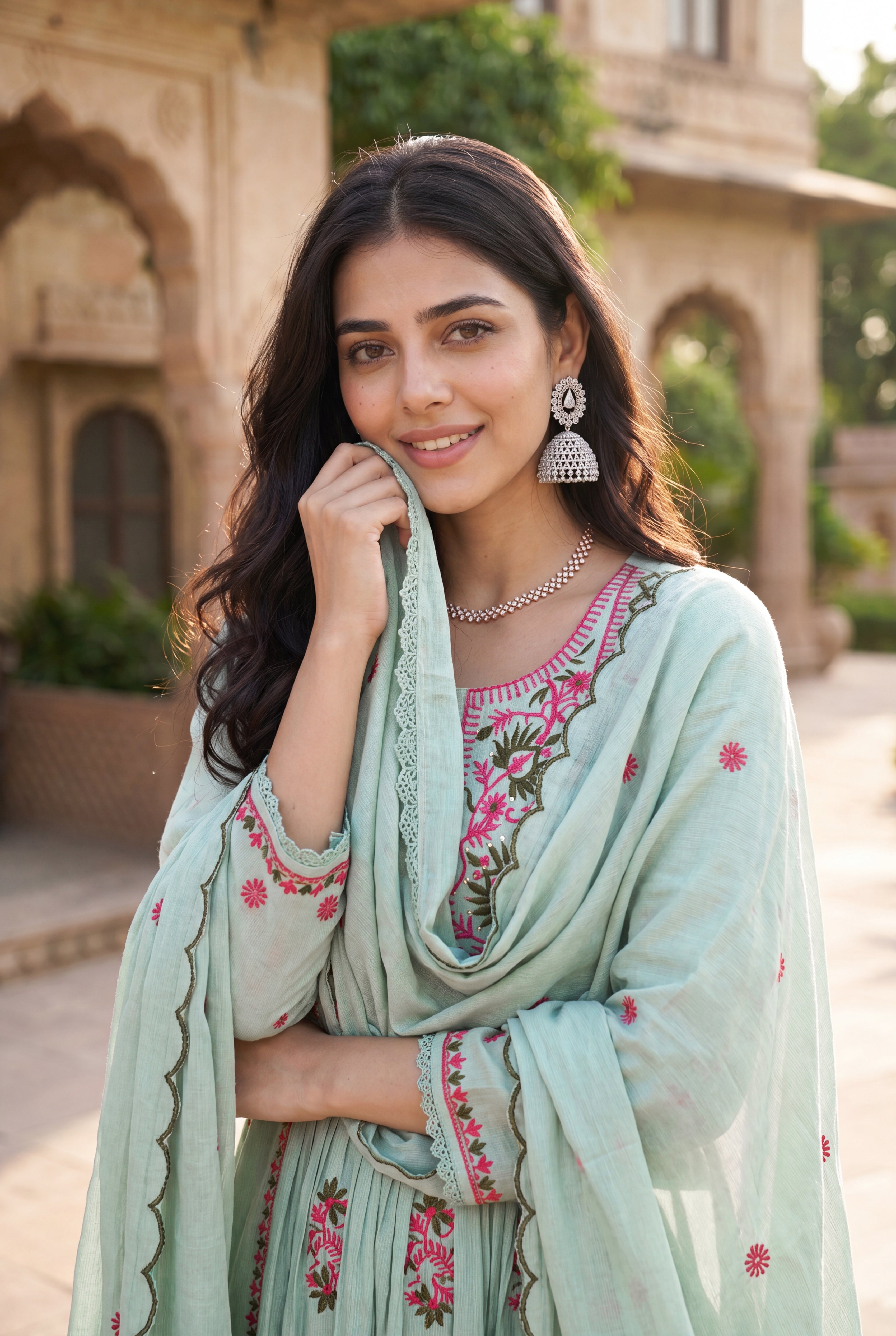 Mint Embroidered Suit Set