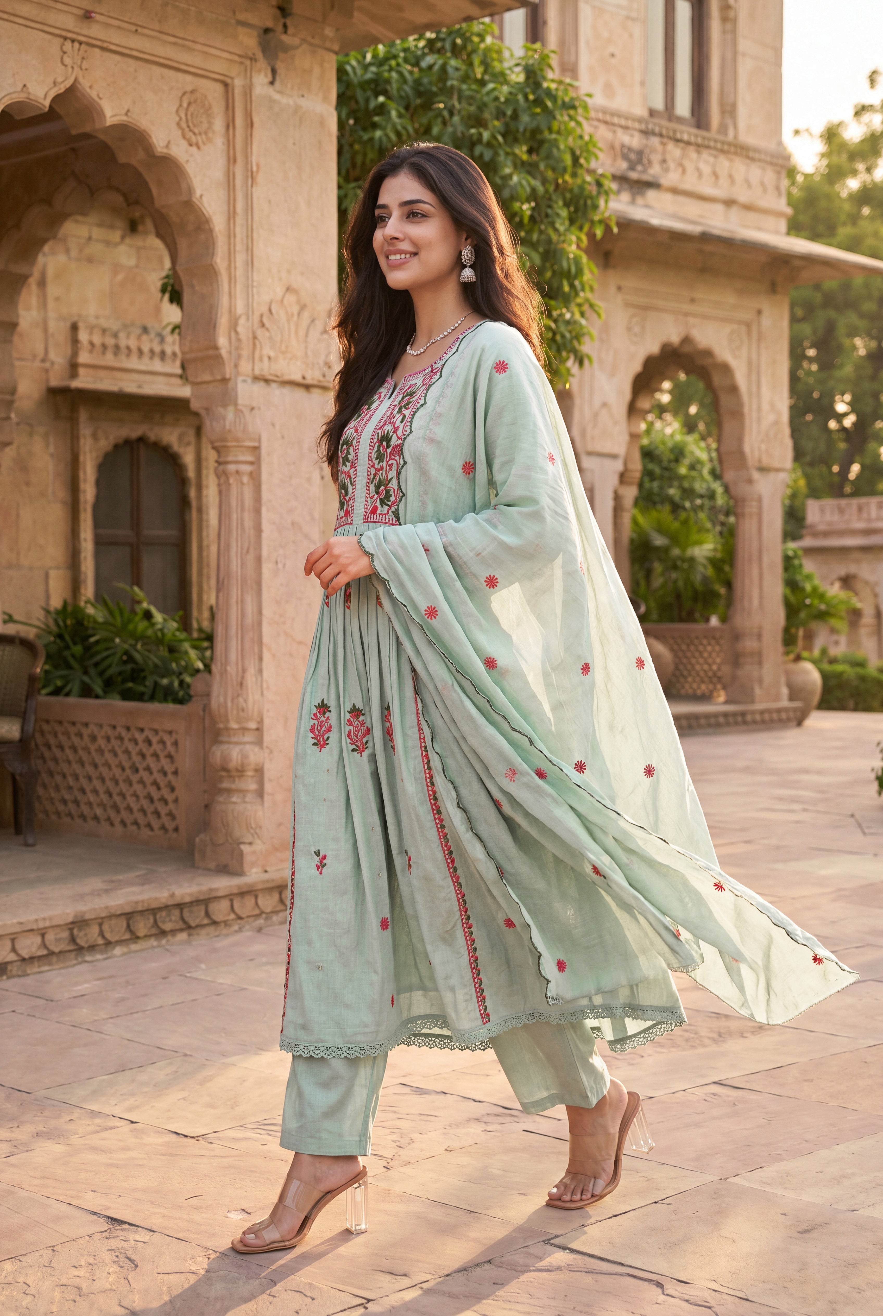 Mint Embroidered Suit Set