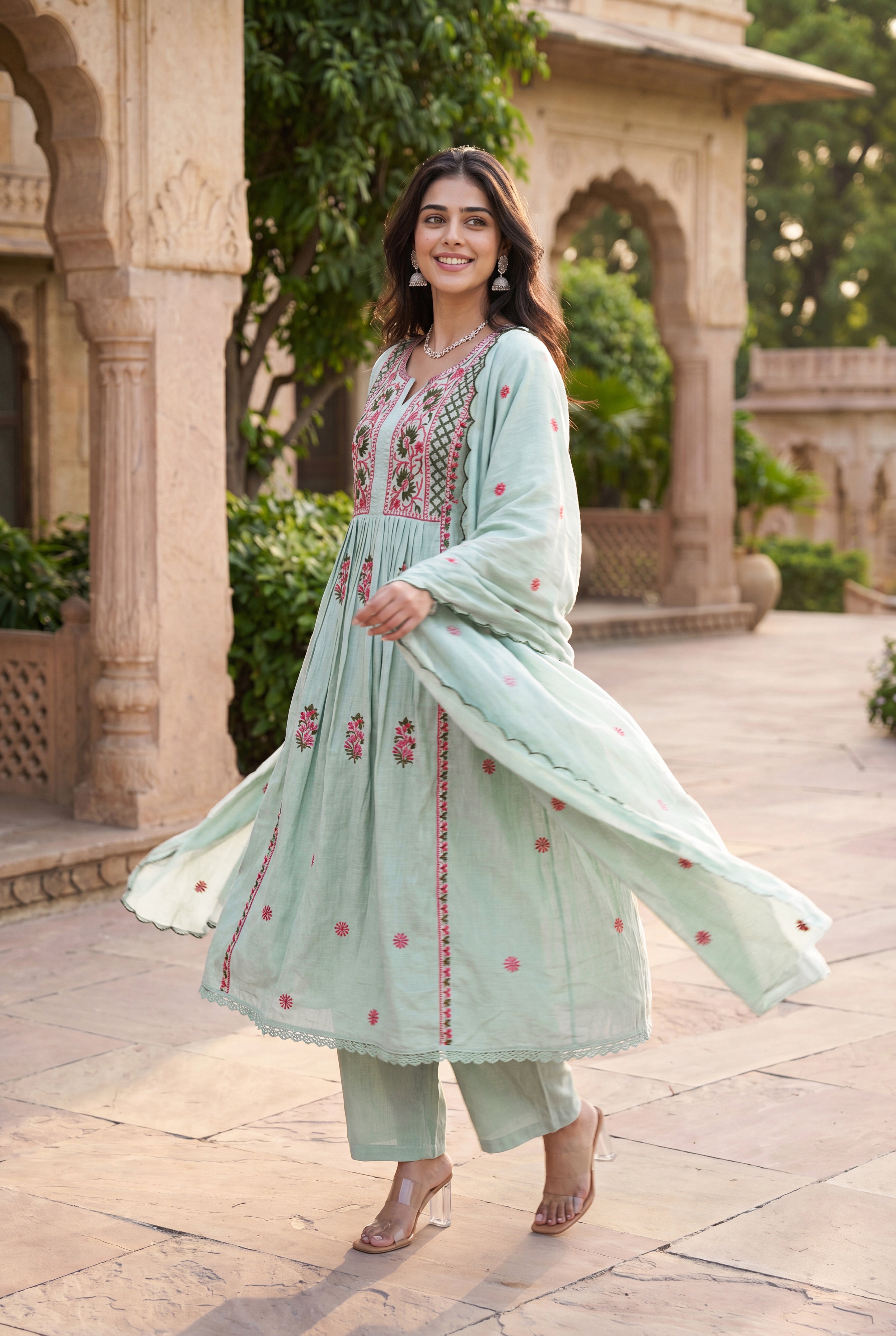 Mint Embroidered Suit Set