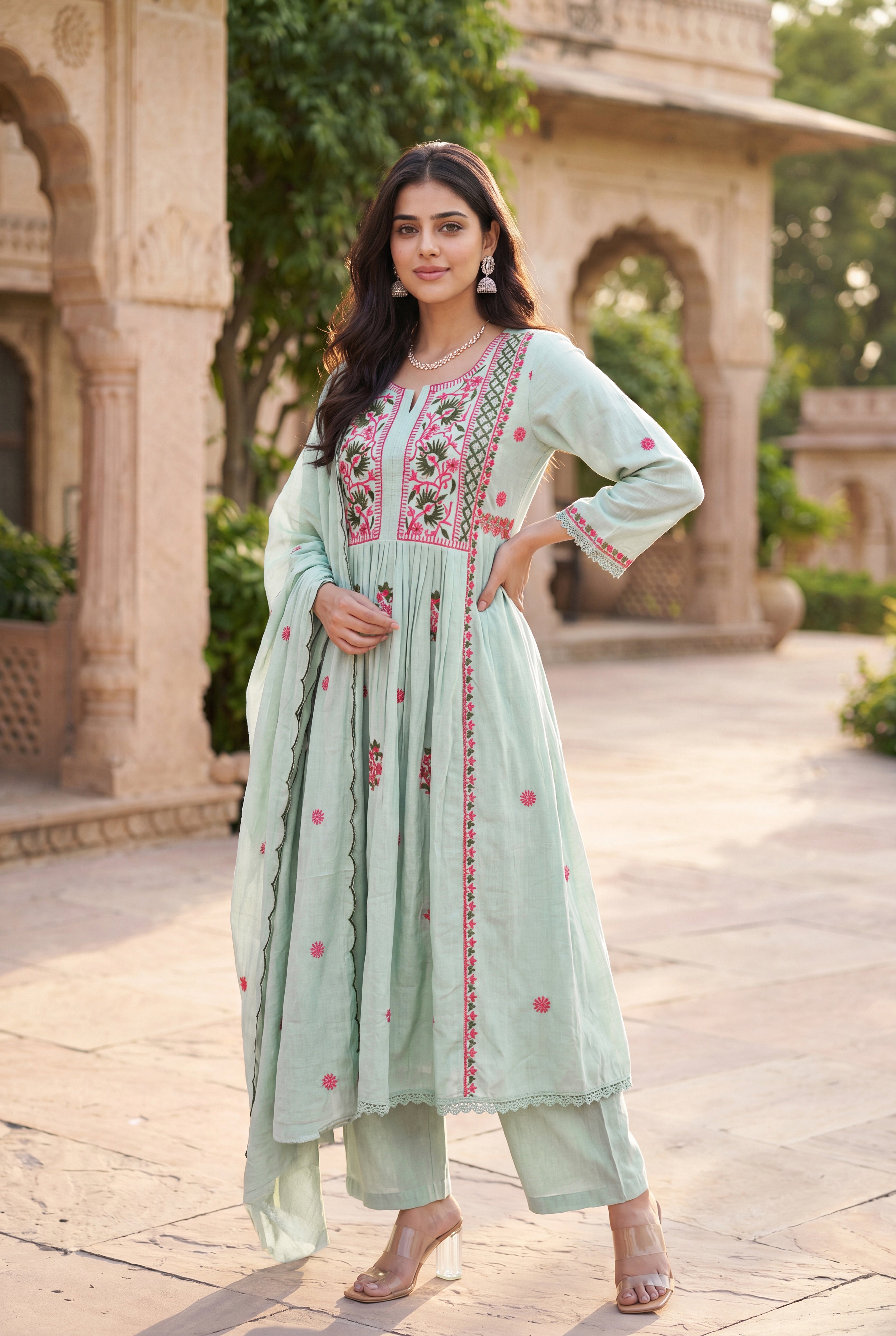 Mint Embroidered Suit Set