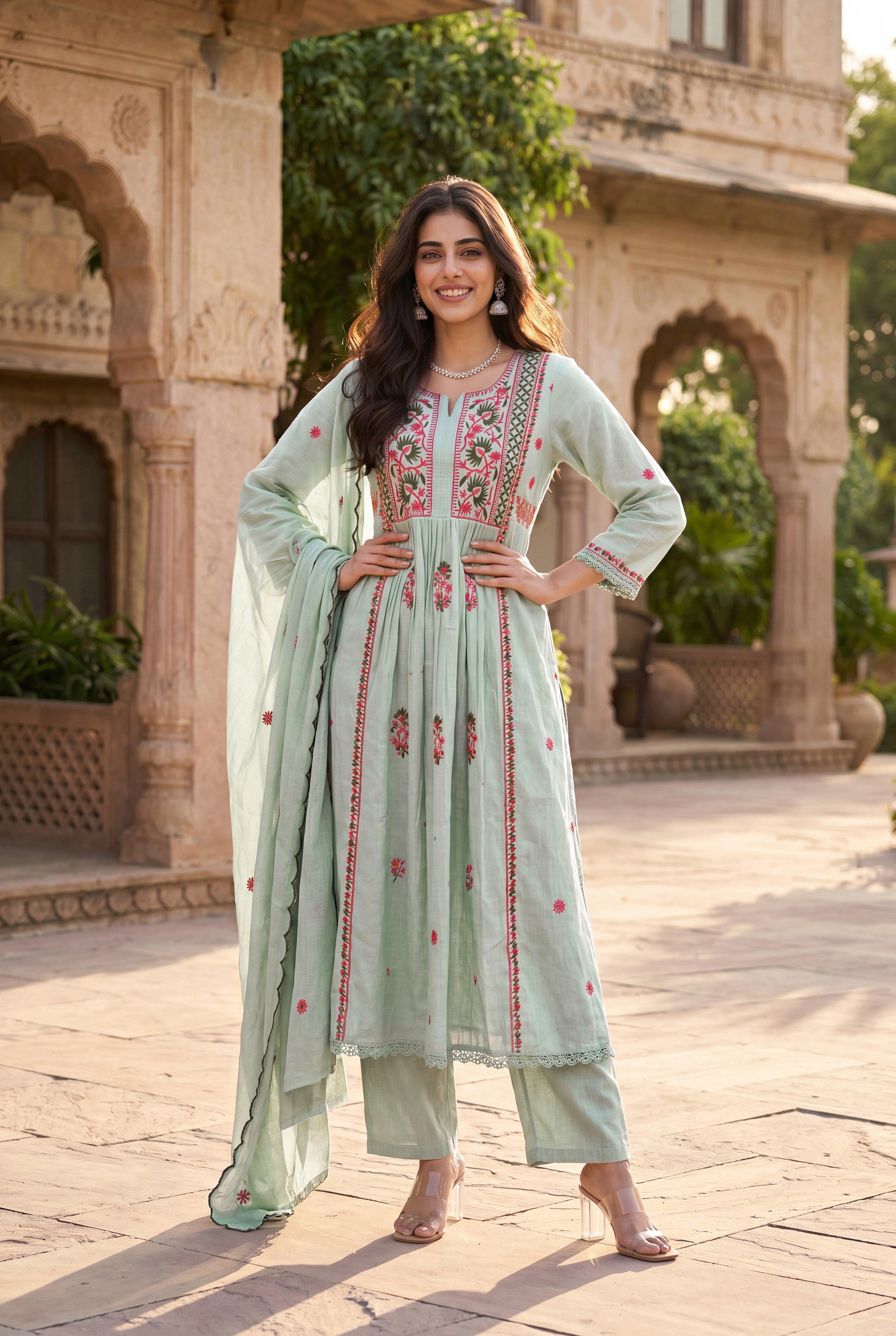 Mint Embroidered Suit Set
