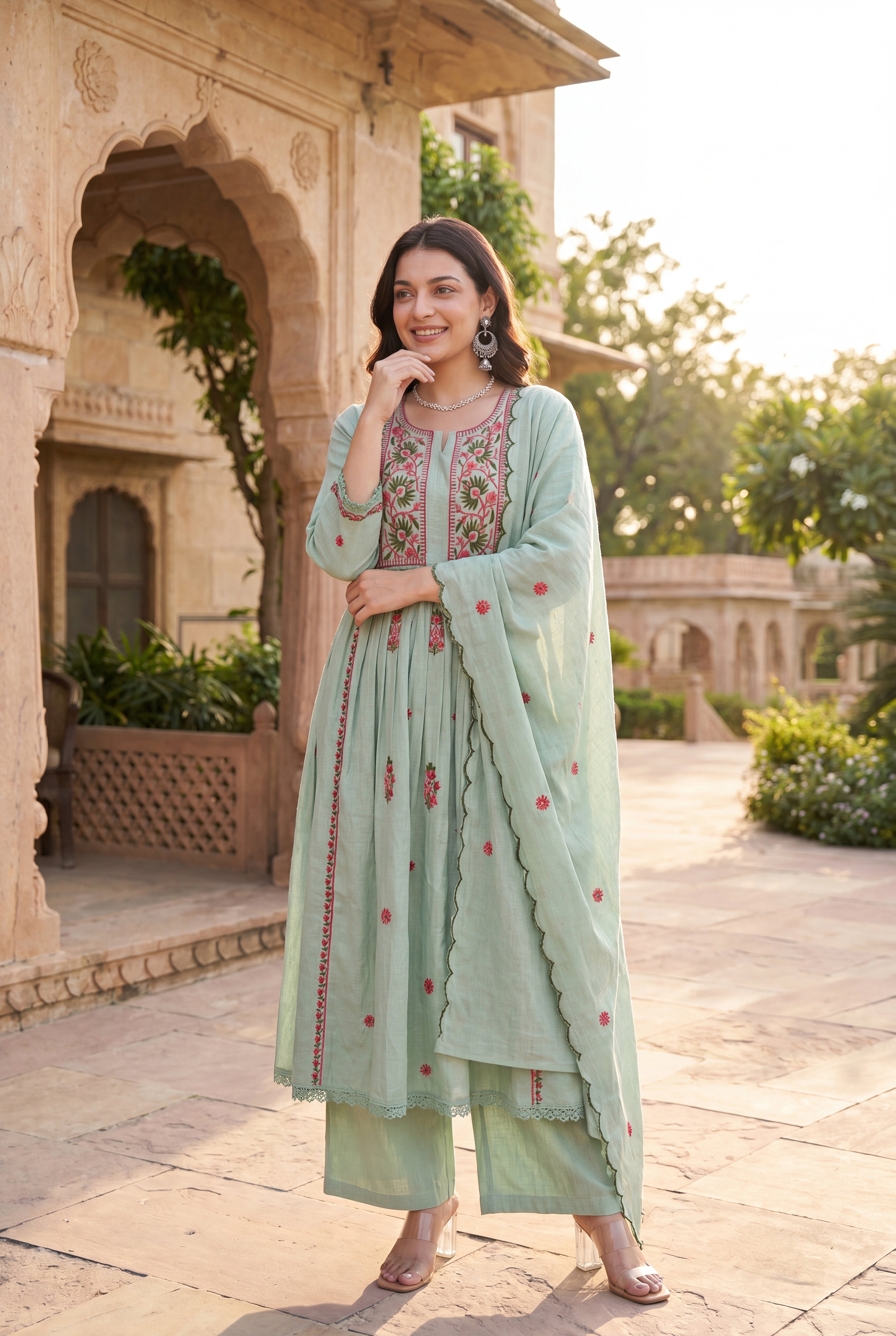 Mint Embroidered Suit Set - View 10 - Ethnic Wear by Aykaa