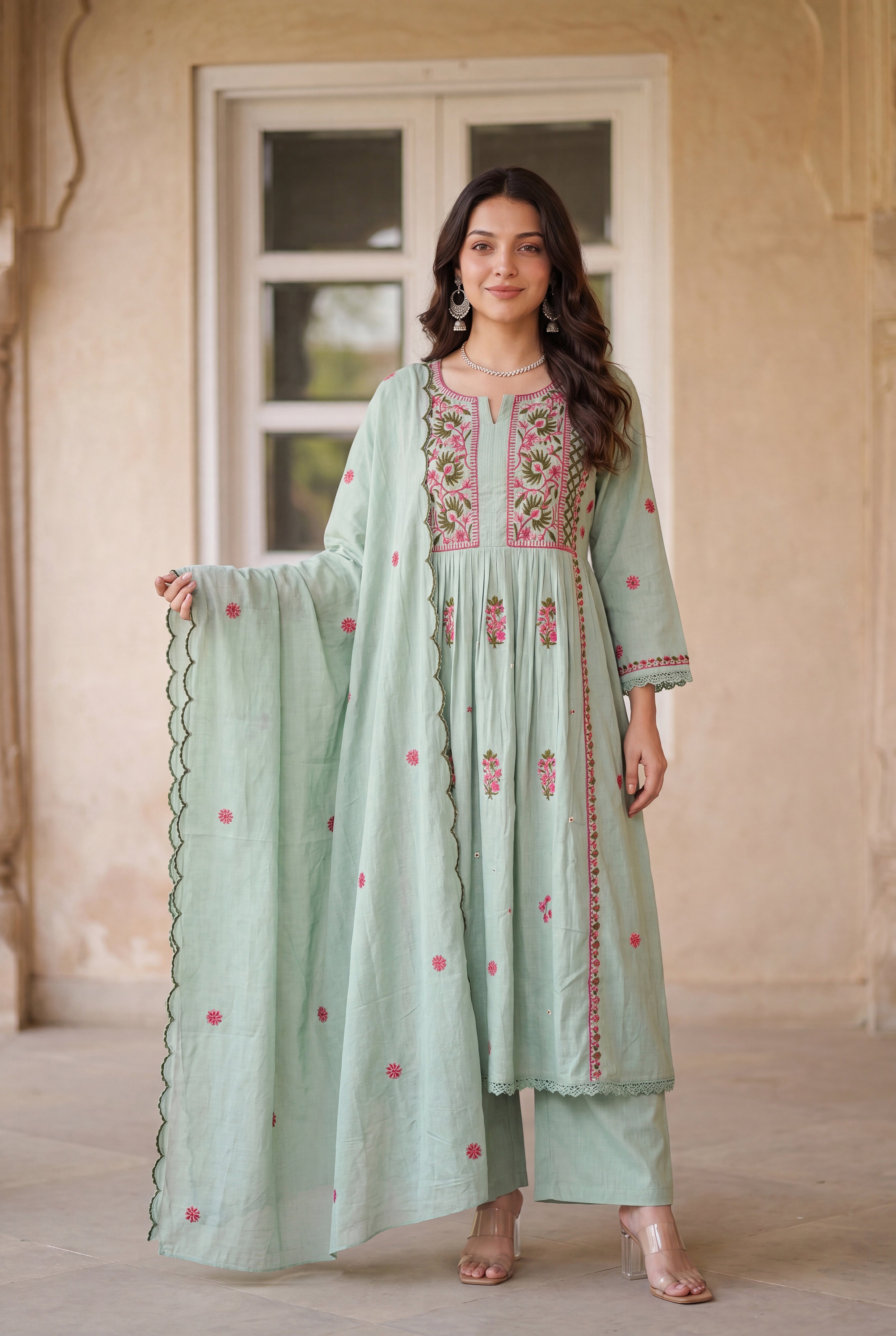Mint Embroidered Suit Set - View 9 - Ethnic Wear by Aykaa