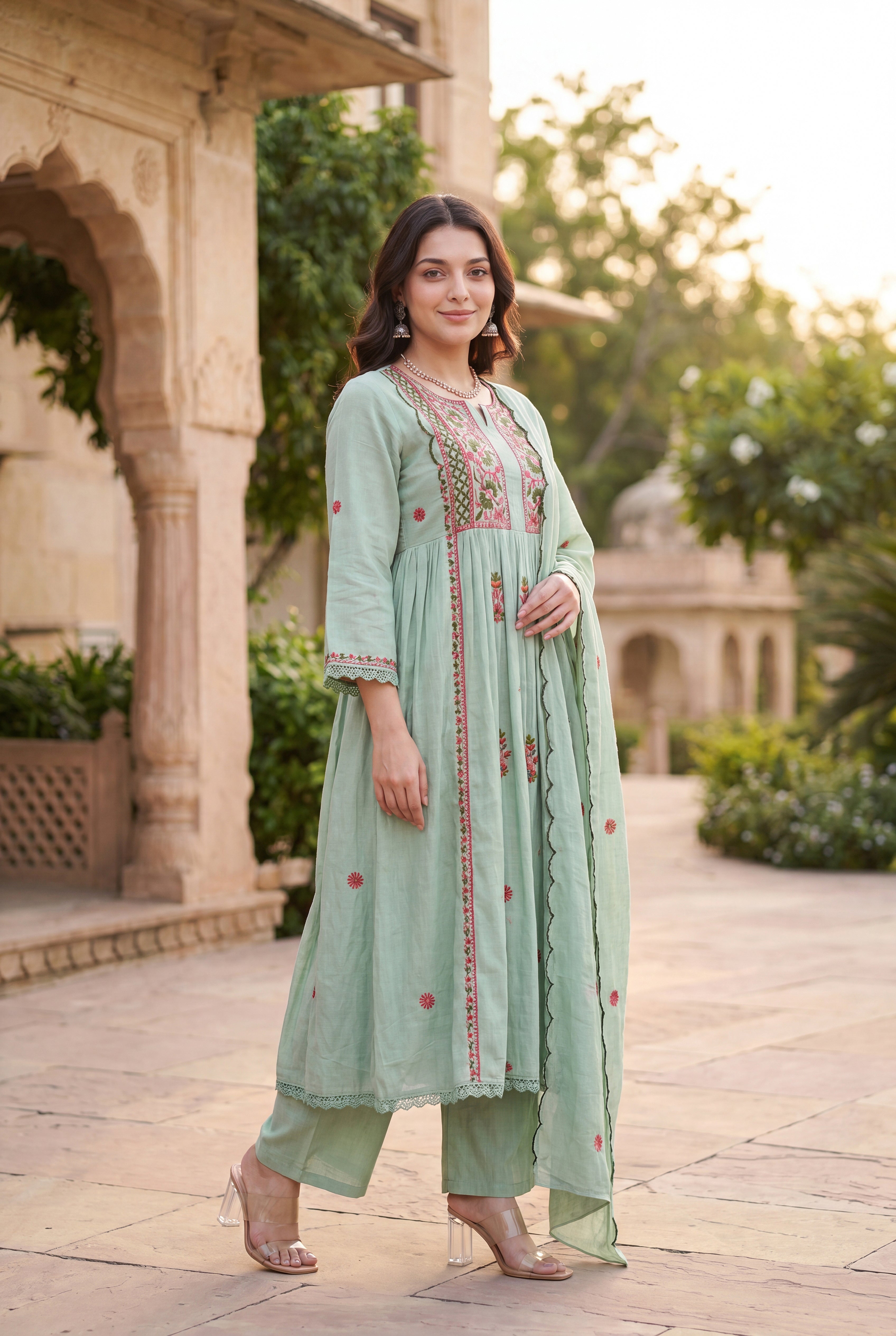Mint Embroidered Suit Set