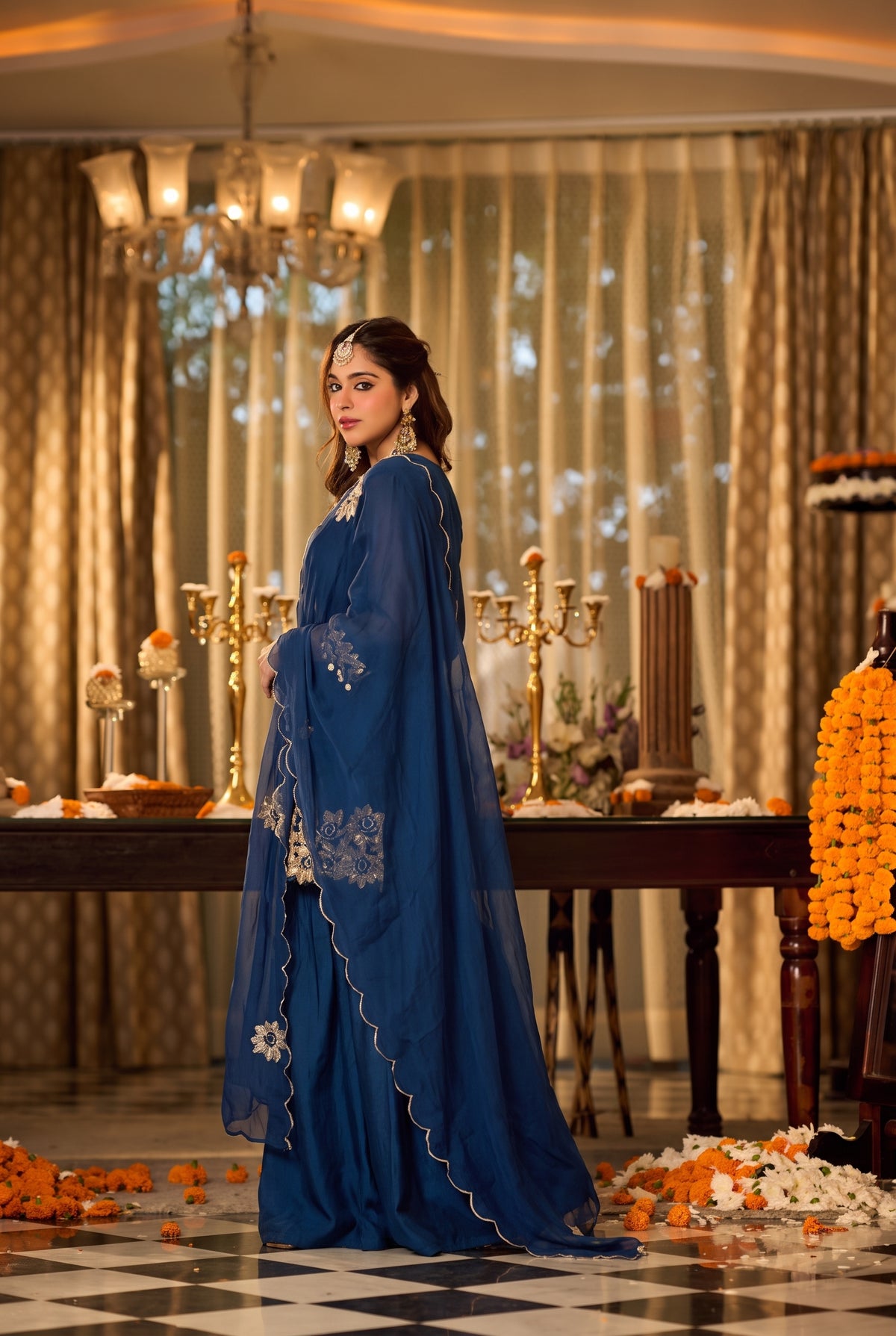Royal Teal Blue Embroidered Set