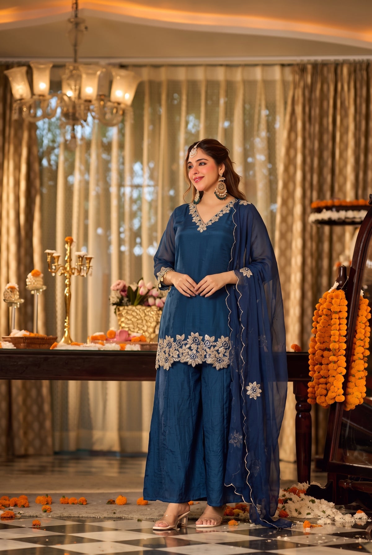 Royal Teal Blue Embroidered Set