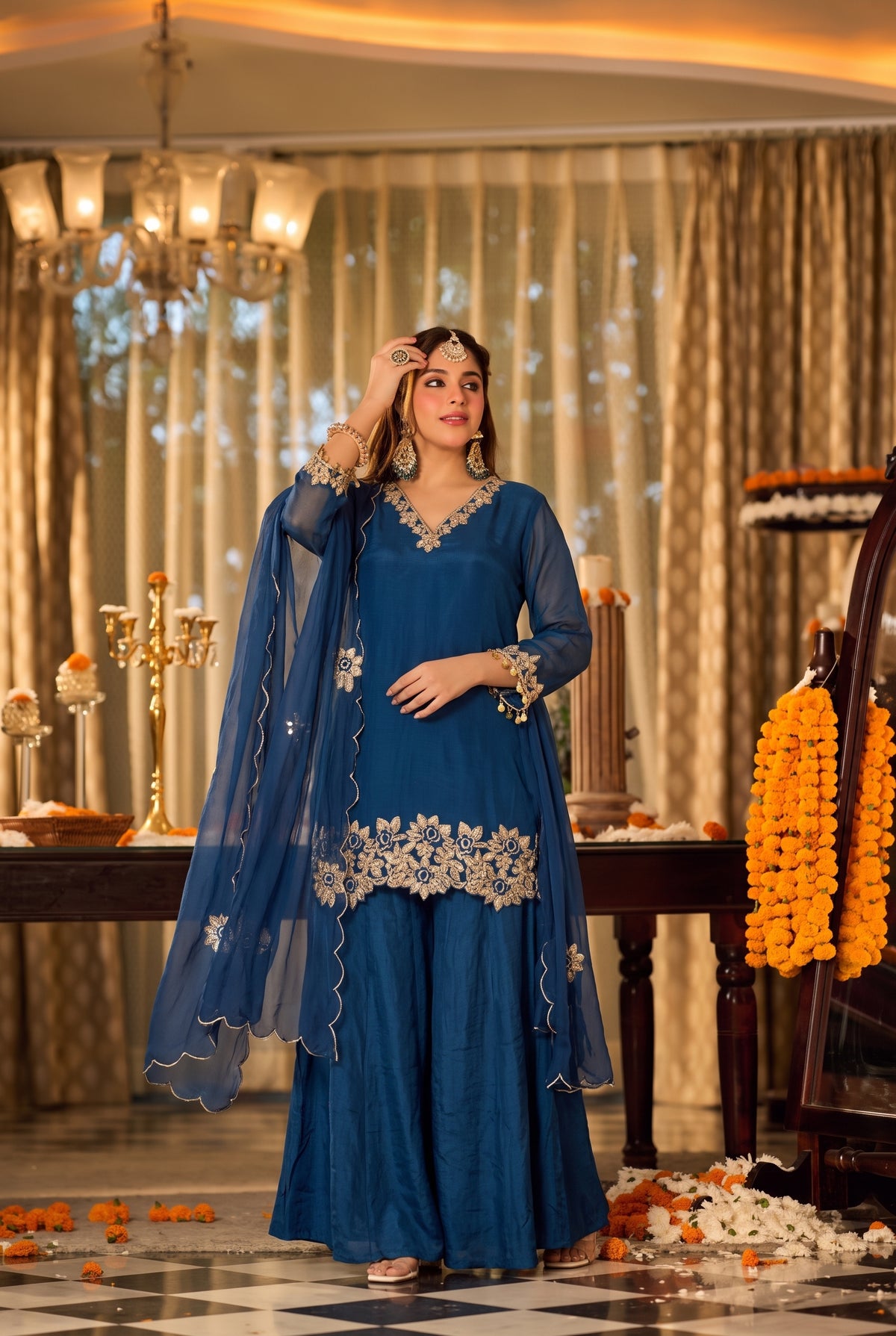 Royal Teal Blue Embroidered Set