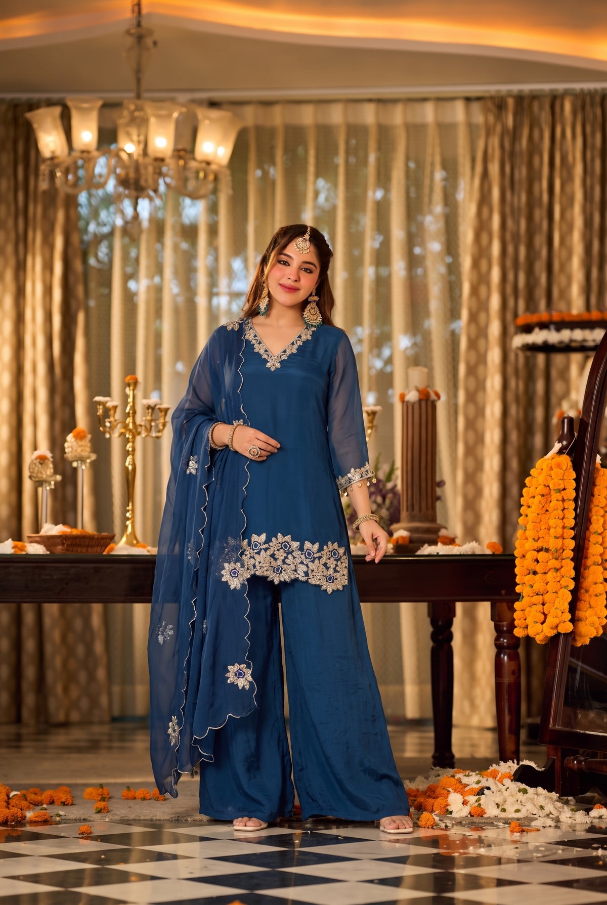 Royal Teal Blue Embroidered Set