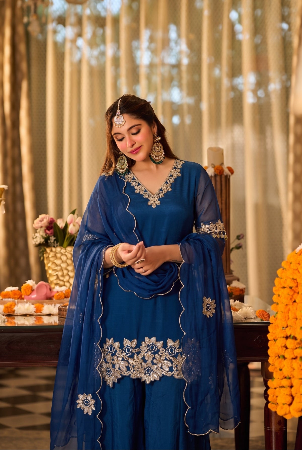 Royal Teal Blue Embroidered Set