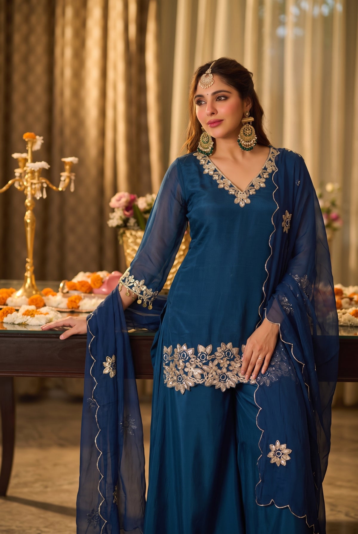 Royal Teal Blue Embroidered Set