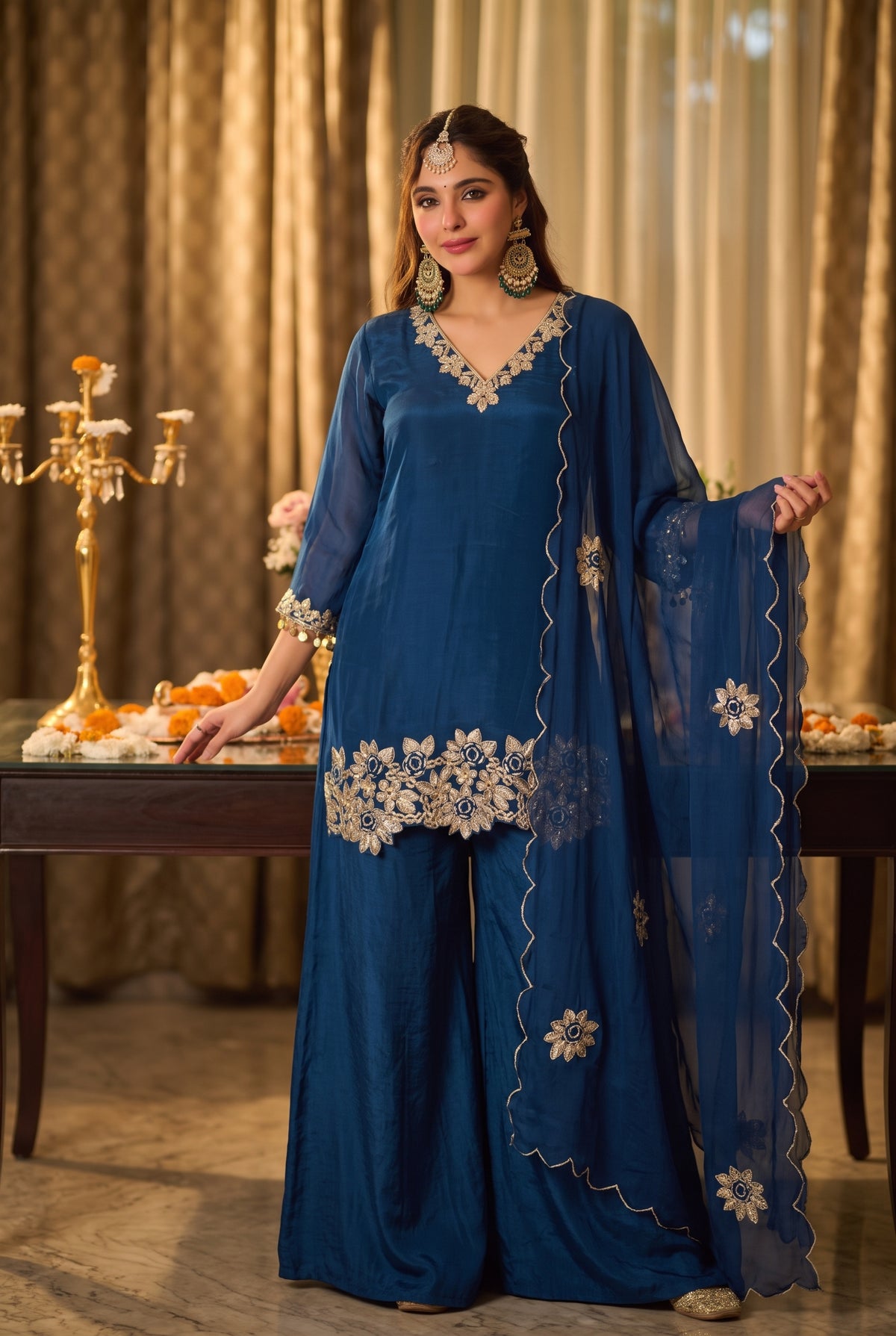 Royal Teal Blue Embroidered Set