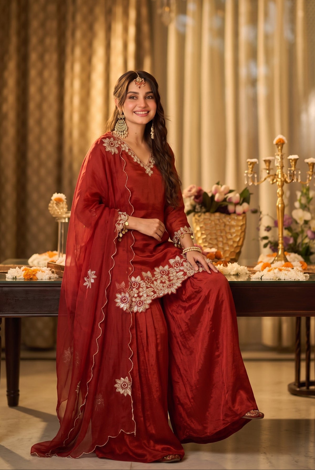 Burnt Orange Embroidered Suit Set