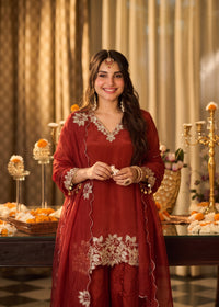Burnt Orange Embroidered Suit Set