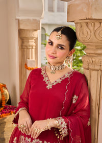 Deep Ruby Red Embroidered Suit Set