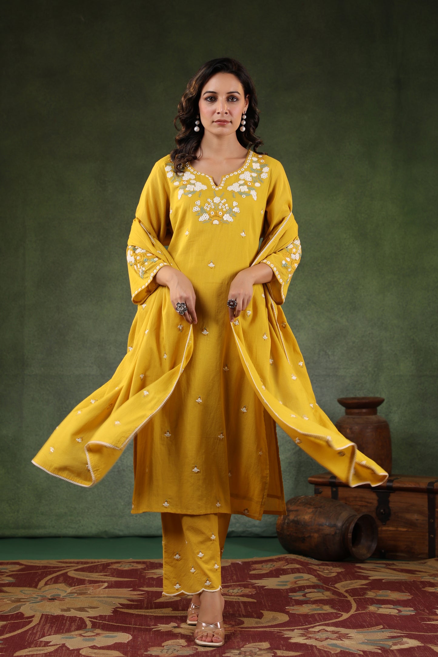 Canary Yellow Cotton kurta set