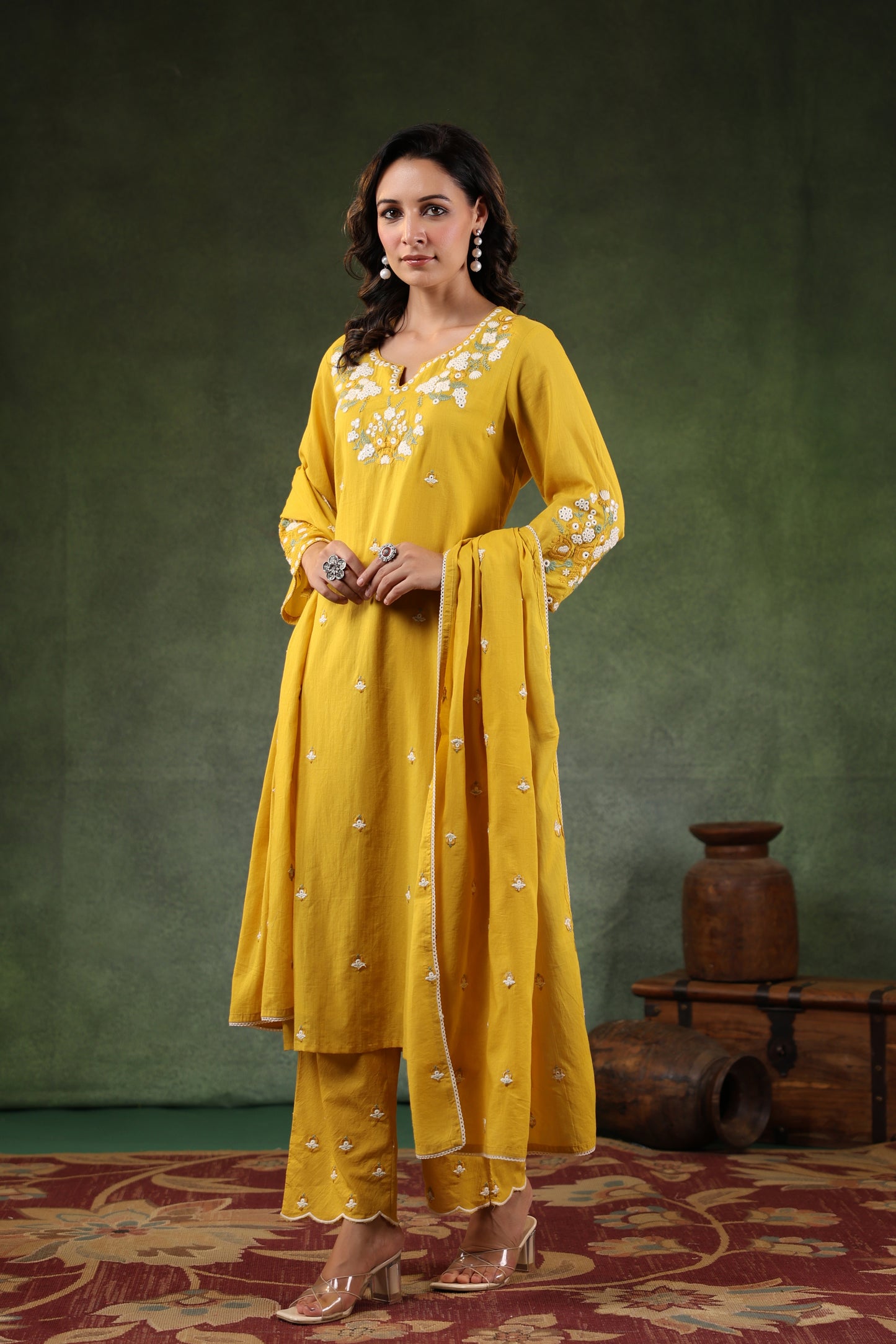 Canary Yellow Cotton kurta set