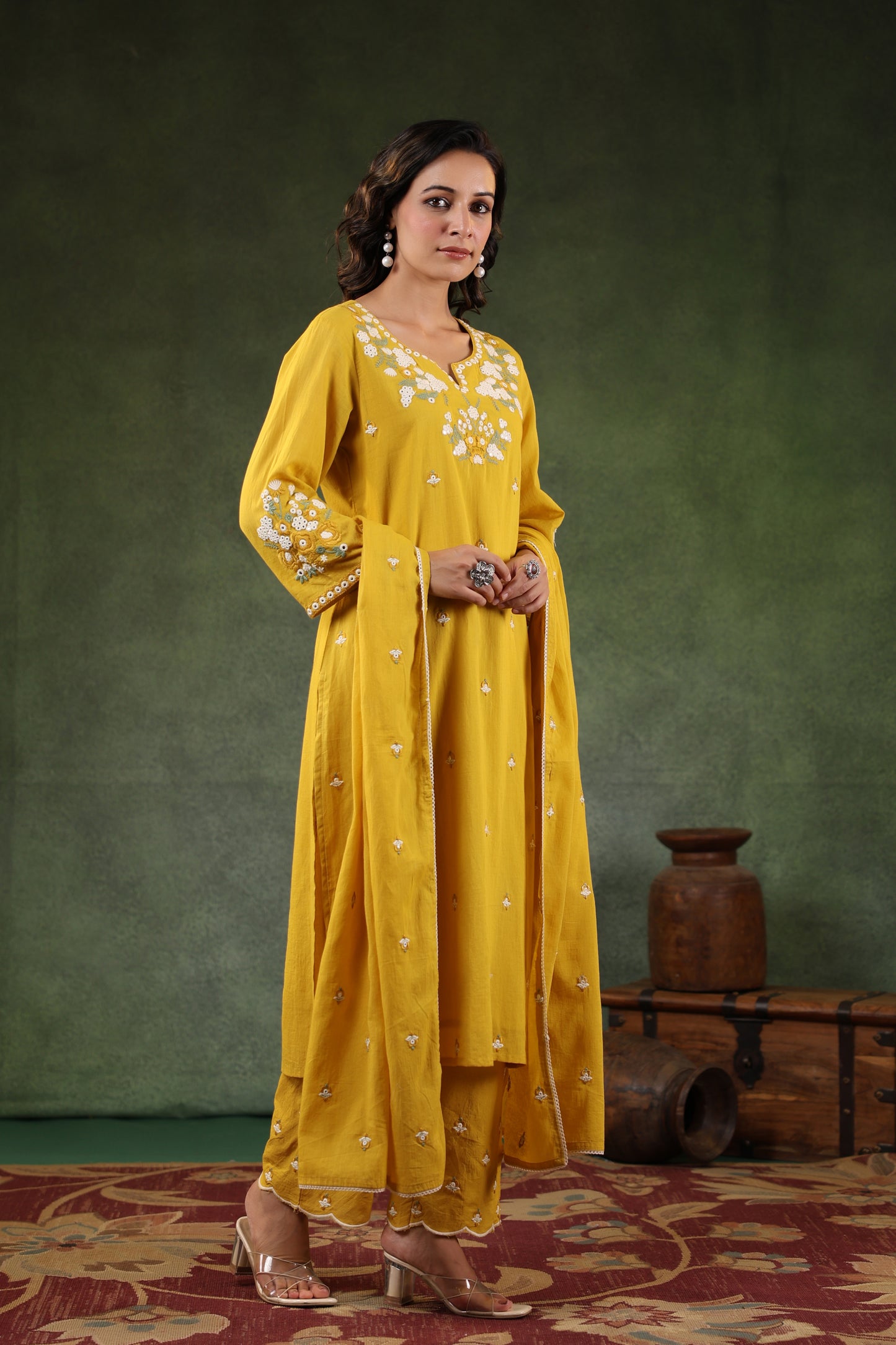 Canary Yellow Cotton kurta set