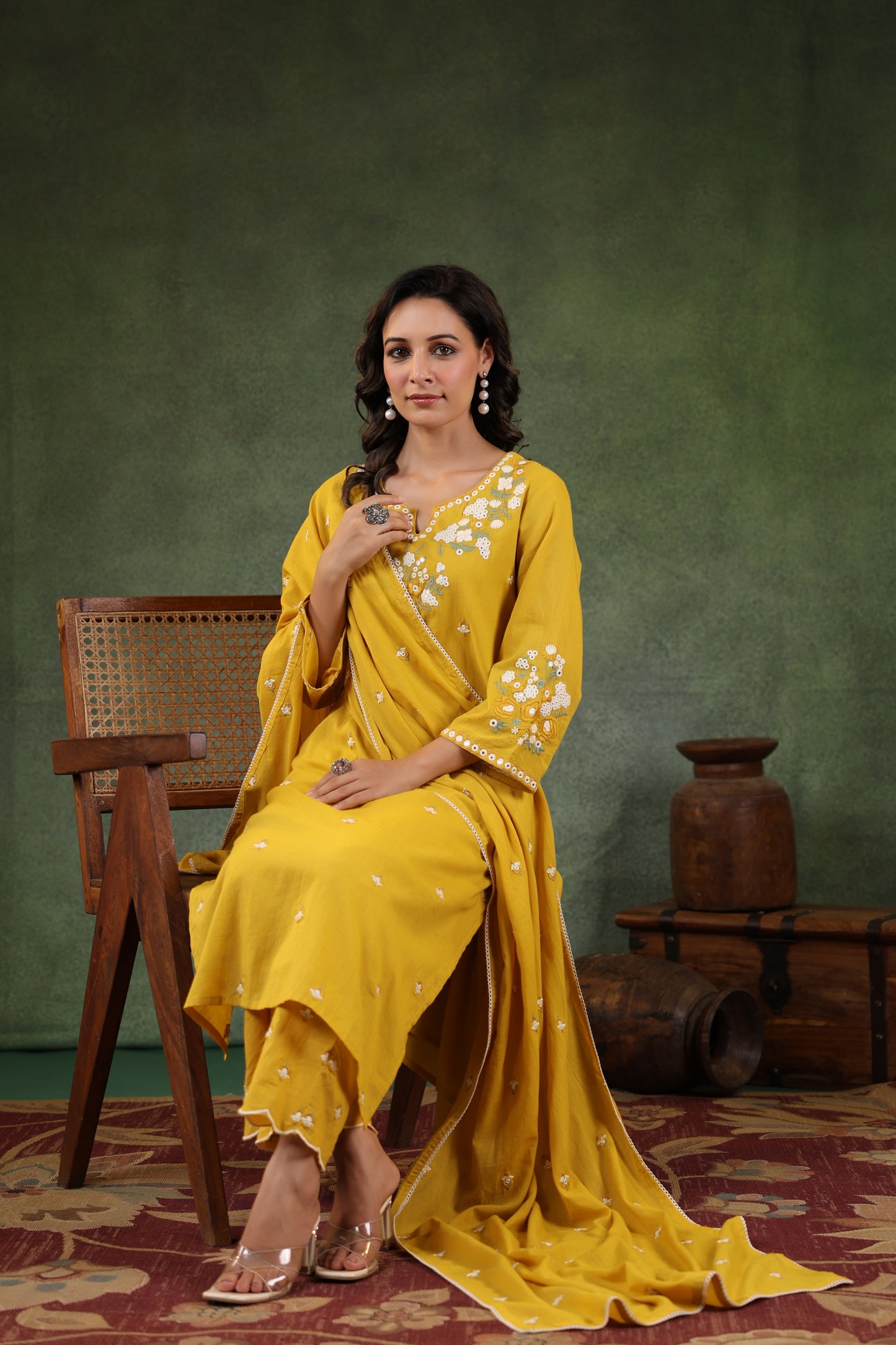 Canary Yellow Cotton kurta set