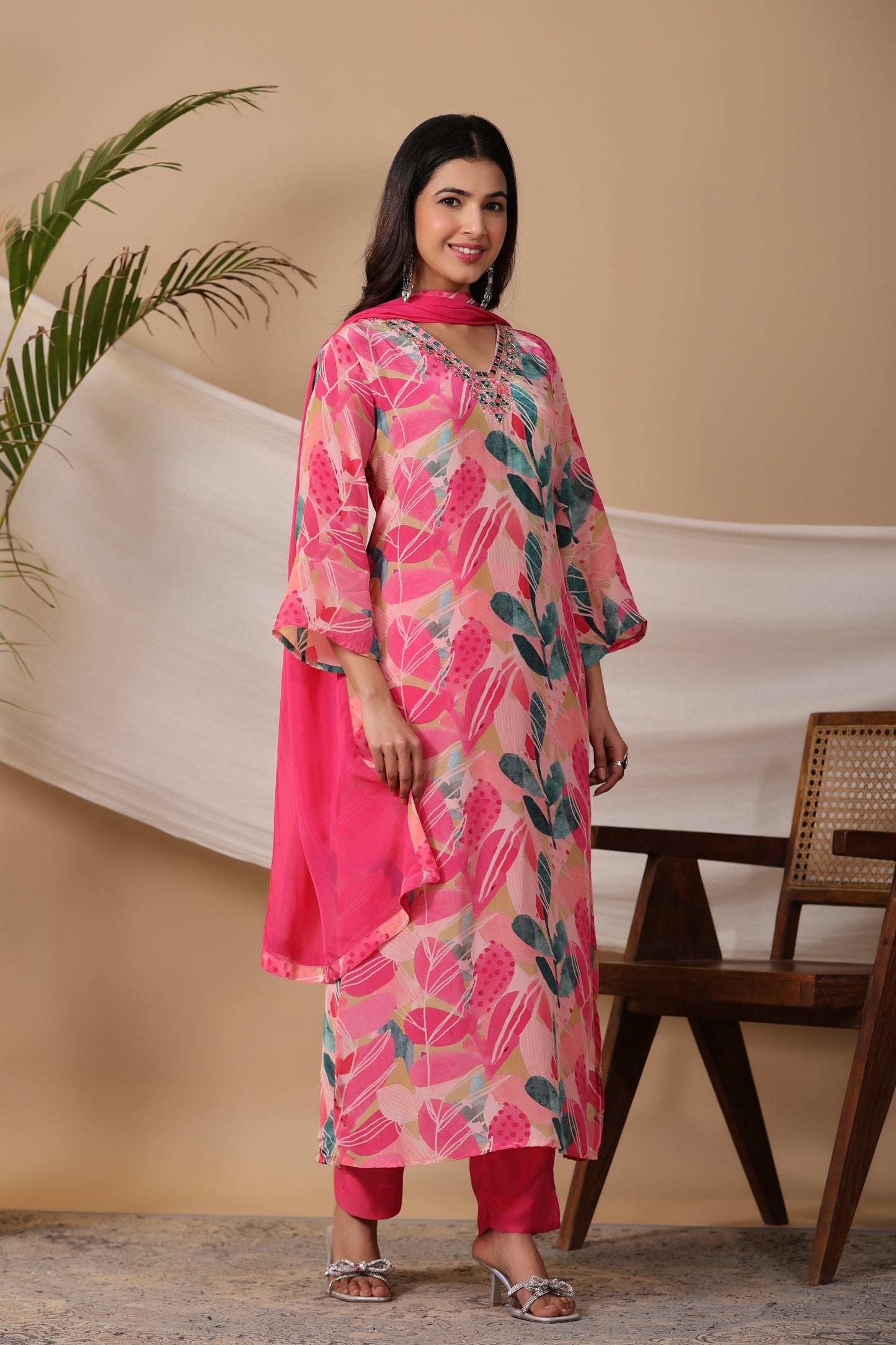 Bright Pink Crepe Kurta Set