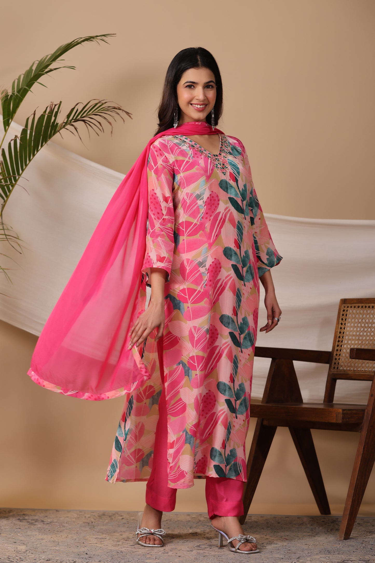 Bright Pink Crepe Kurta Set