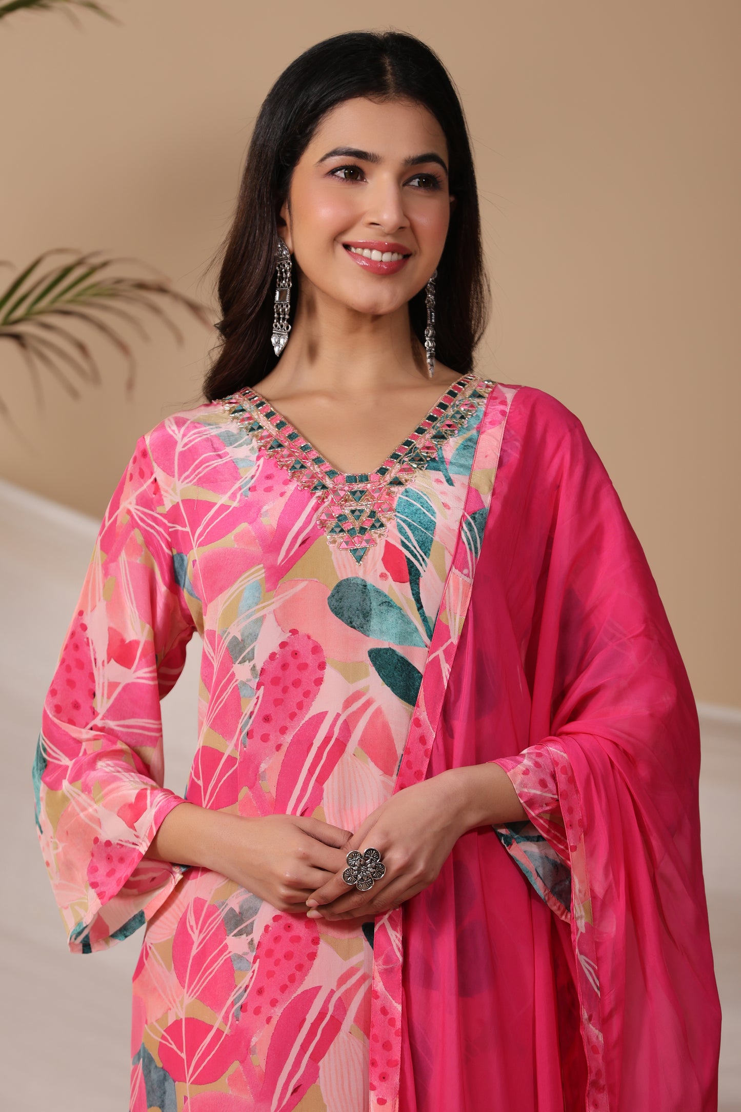 Bright Pink Crepe Kurta Set