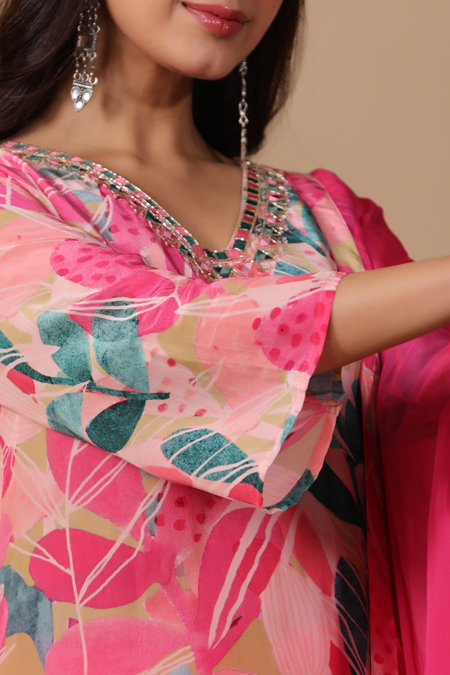 Bright Pink Crepe Kurta Set