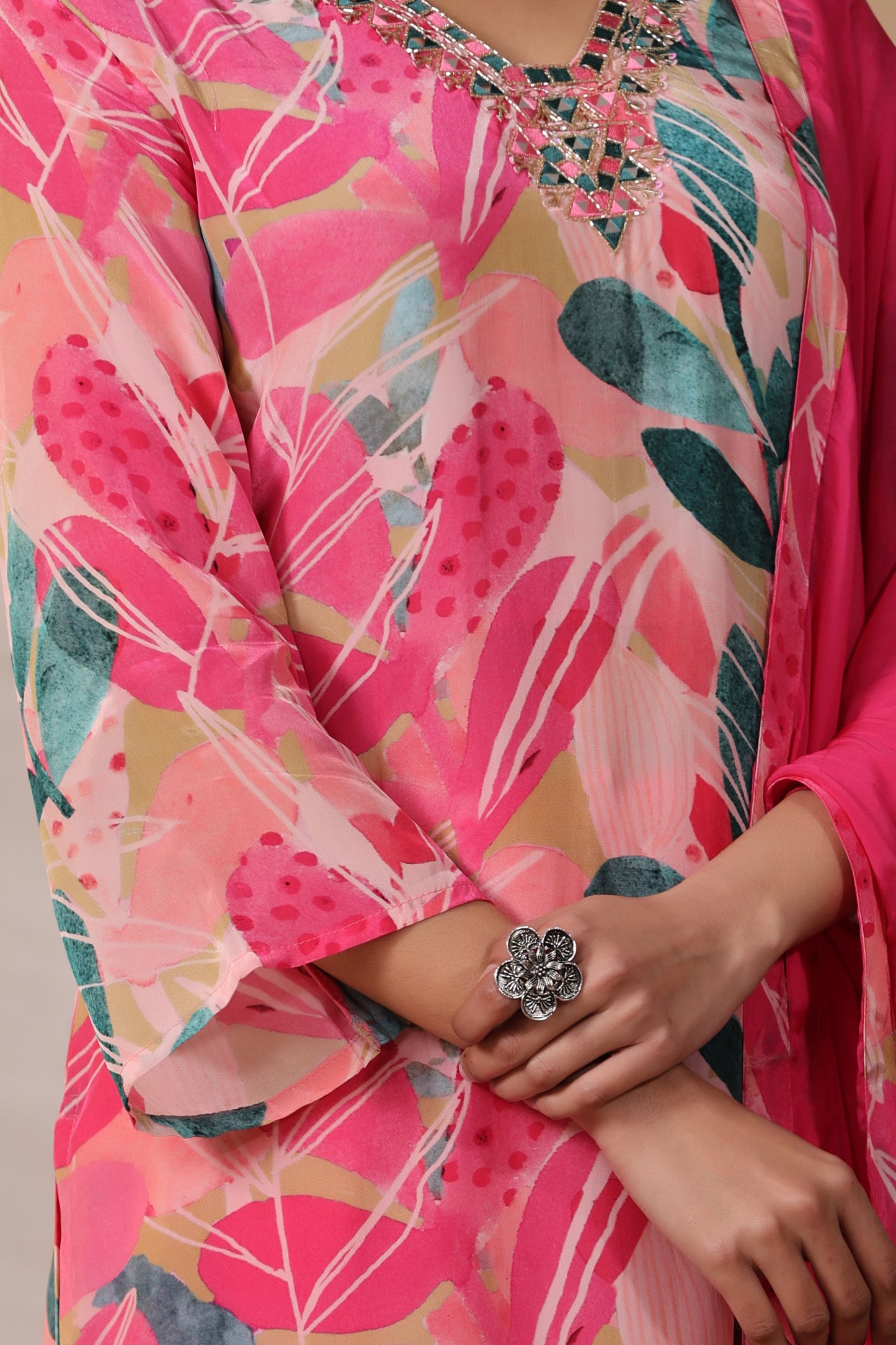 Bright Pink Crepe Kurta Set