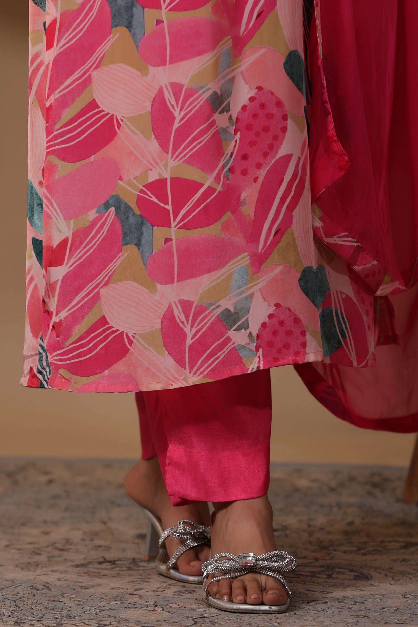 Bright Pink Crepe Kurta Set