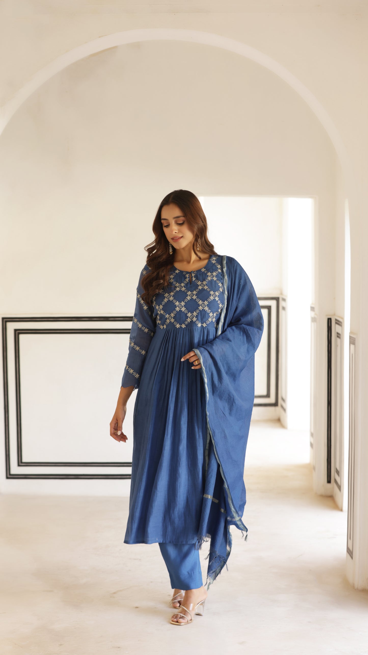 Indigo Blue Chanderi Suit Set