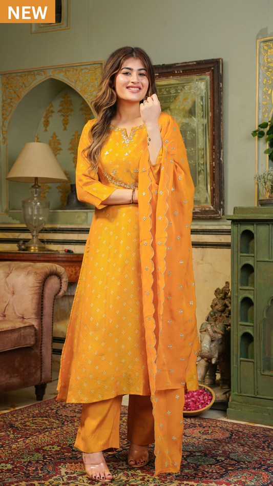 Gold Shimmer Bandhej Suit Set