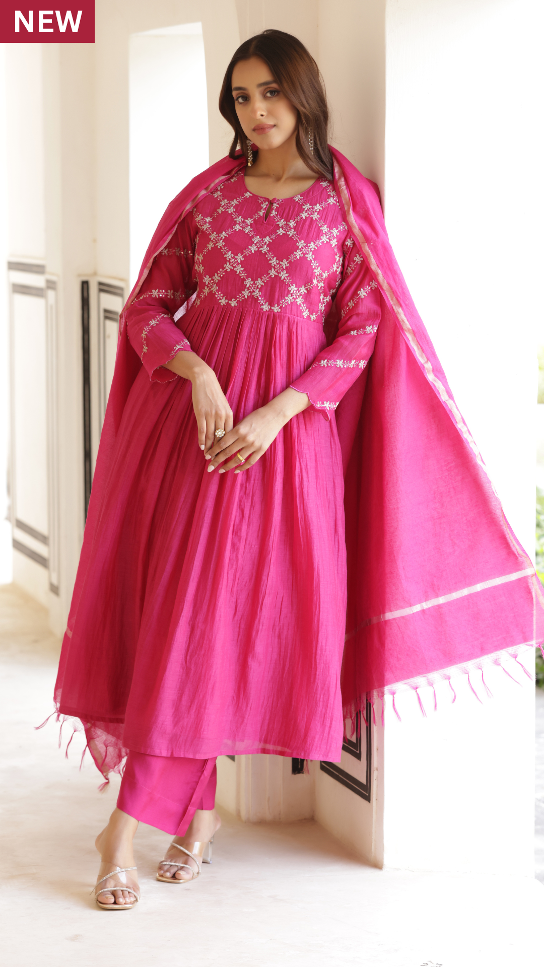 Fuchsia Pink Chanderi Suit Set