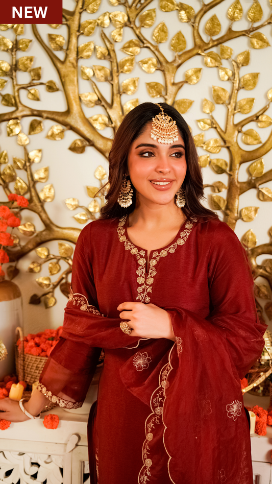 Crimson Royale Russian Silk Suit Set