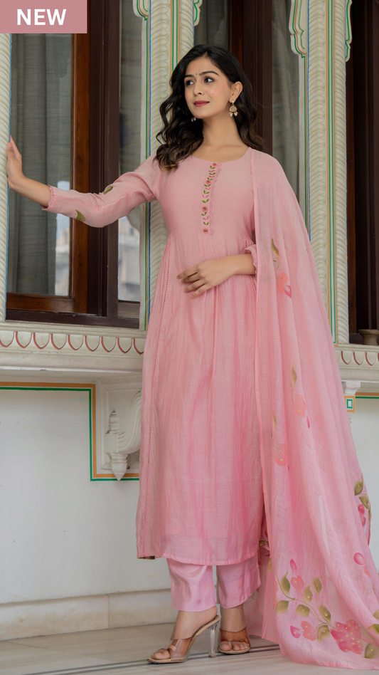 Peach Blossom Chanderi Suit Set