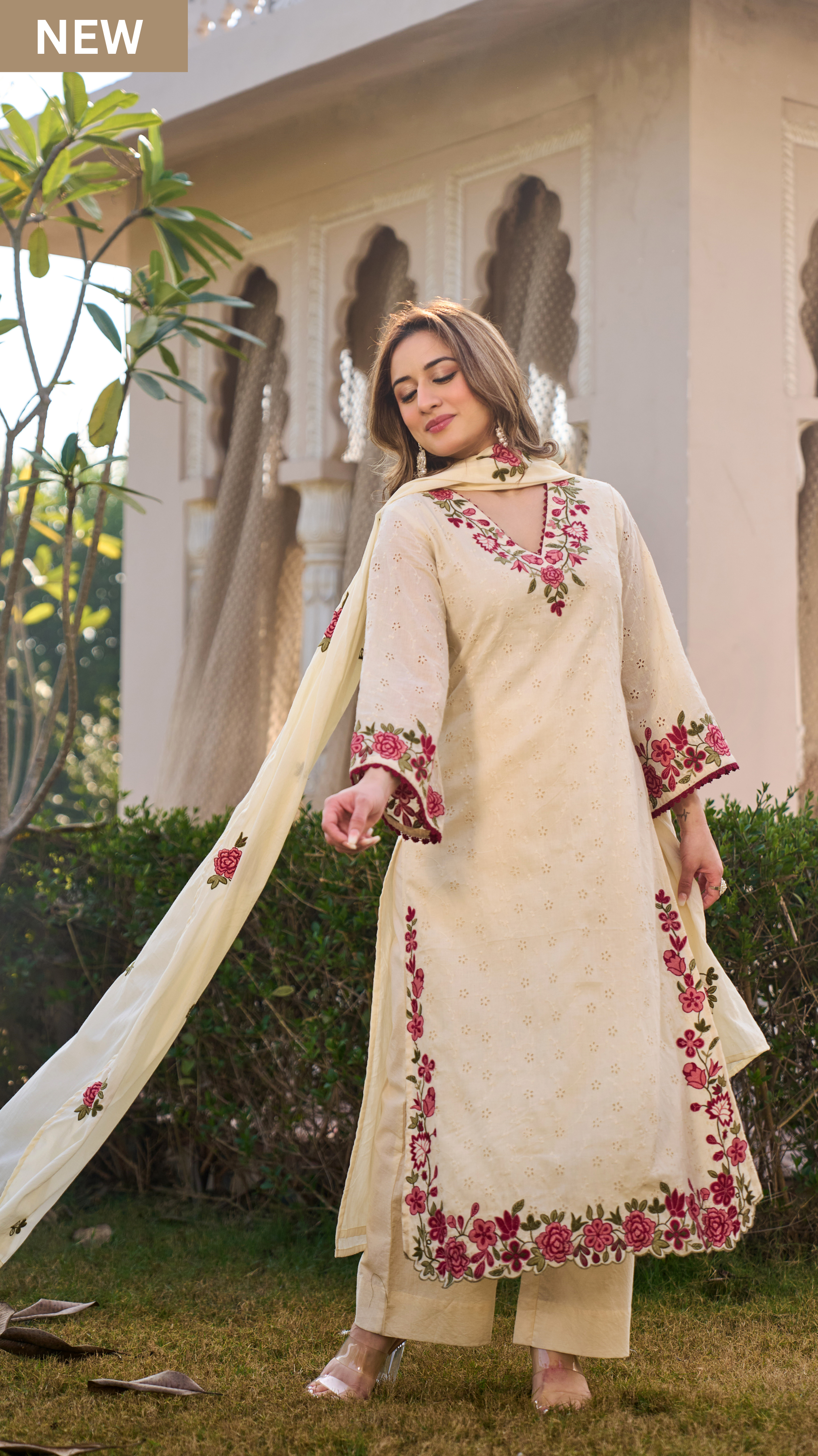Ivory Blossom Cotton Chiffli Suit Set