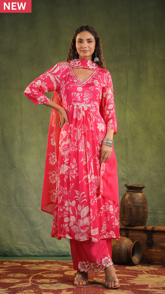 Ruby Pink Chinnon Kurti Set