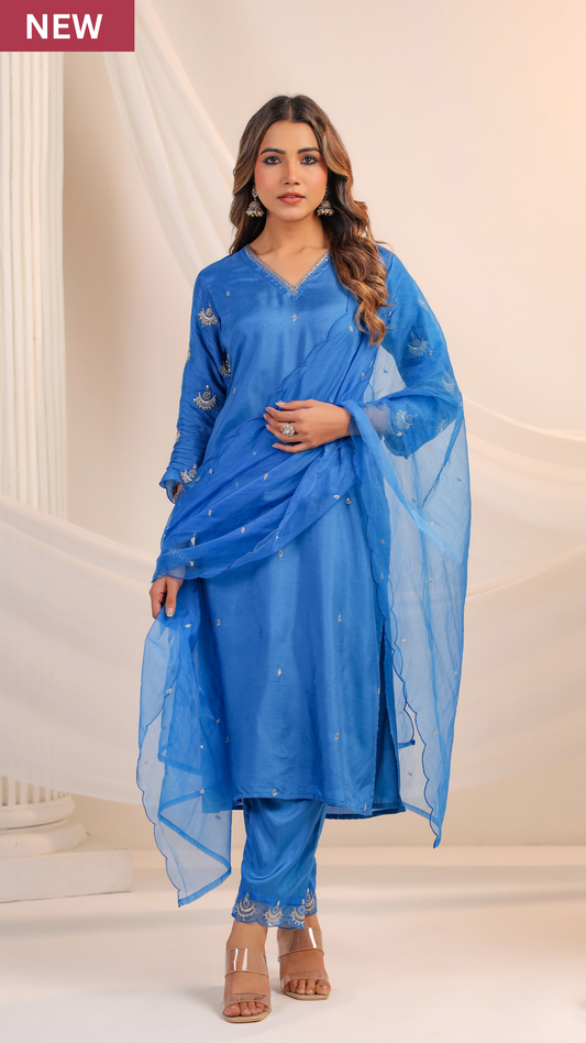 Royal Blue Silk Suit Set