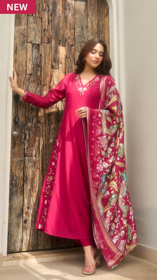 Blush Ember Mul Chanderi Suit Set