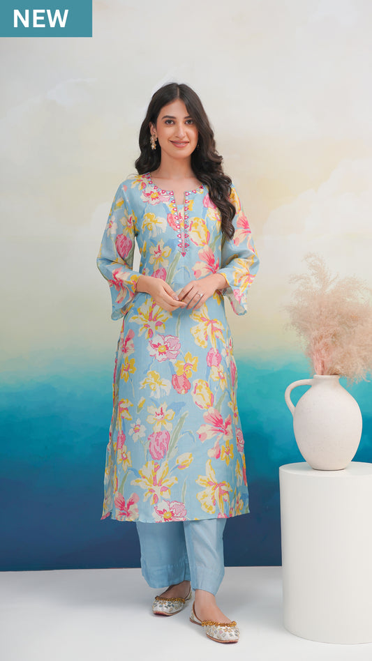 Tufts Blue Kurta Set