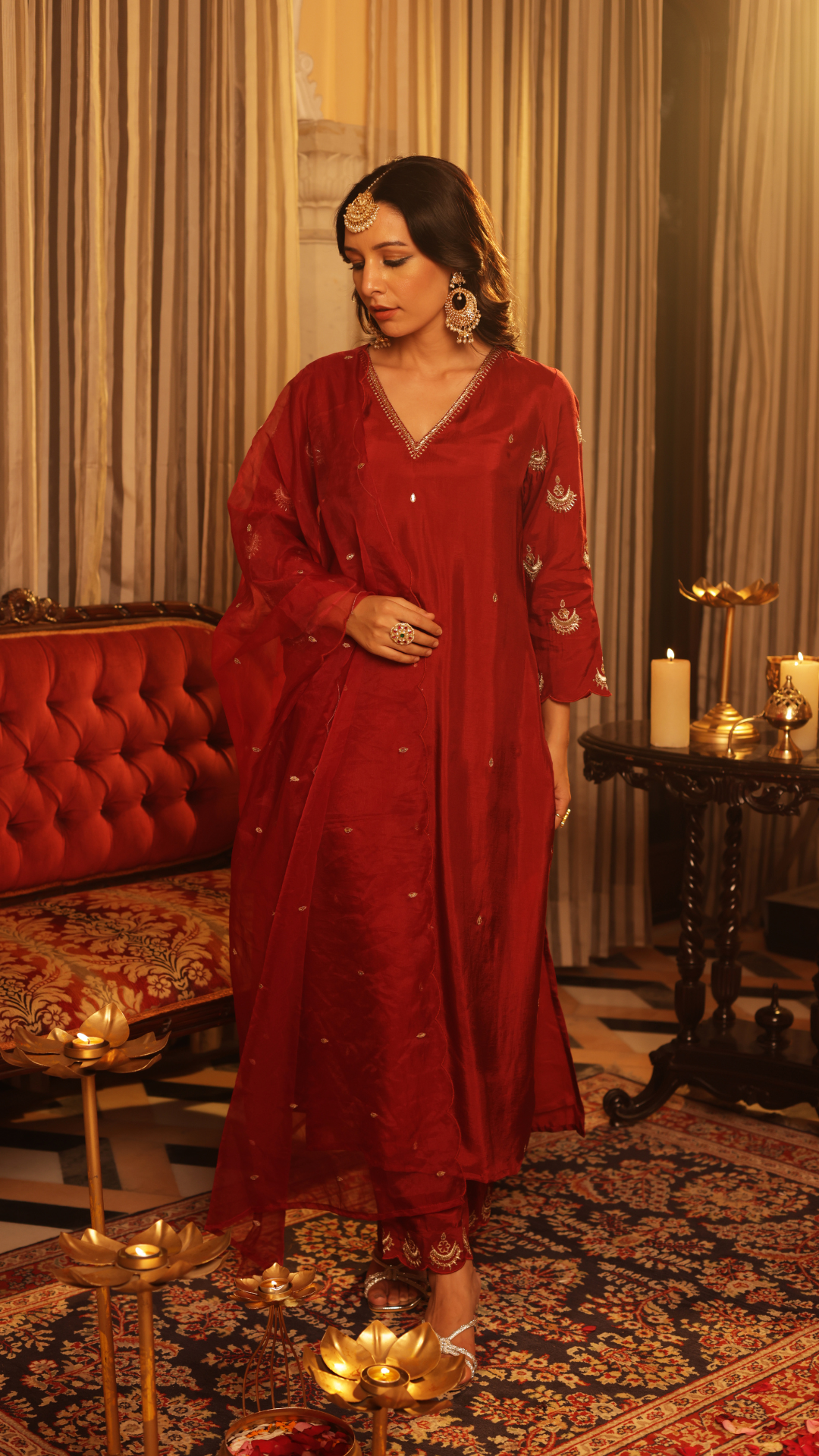 Diamond Red Silk Suit Set