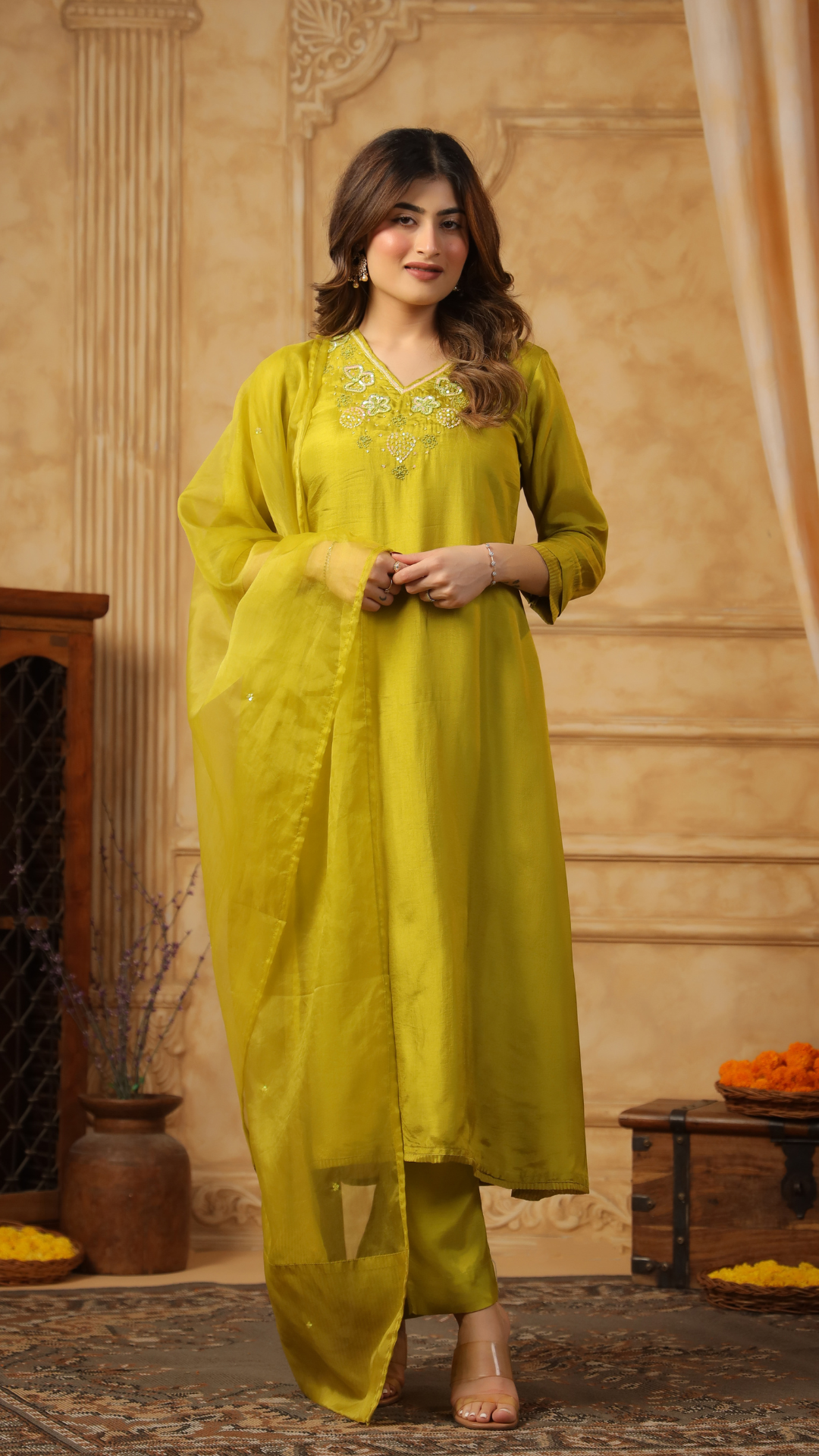 Bright Green Silk Suit Set