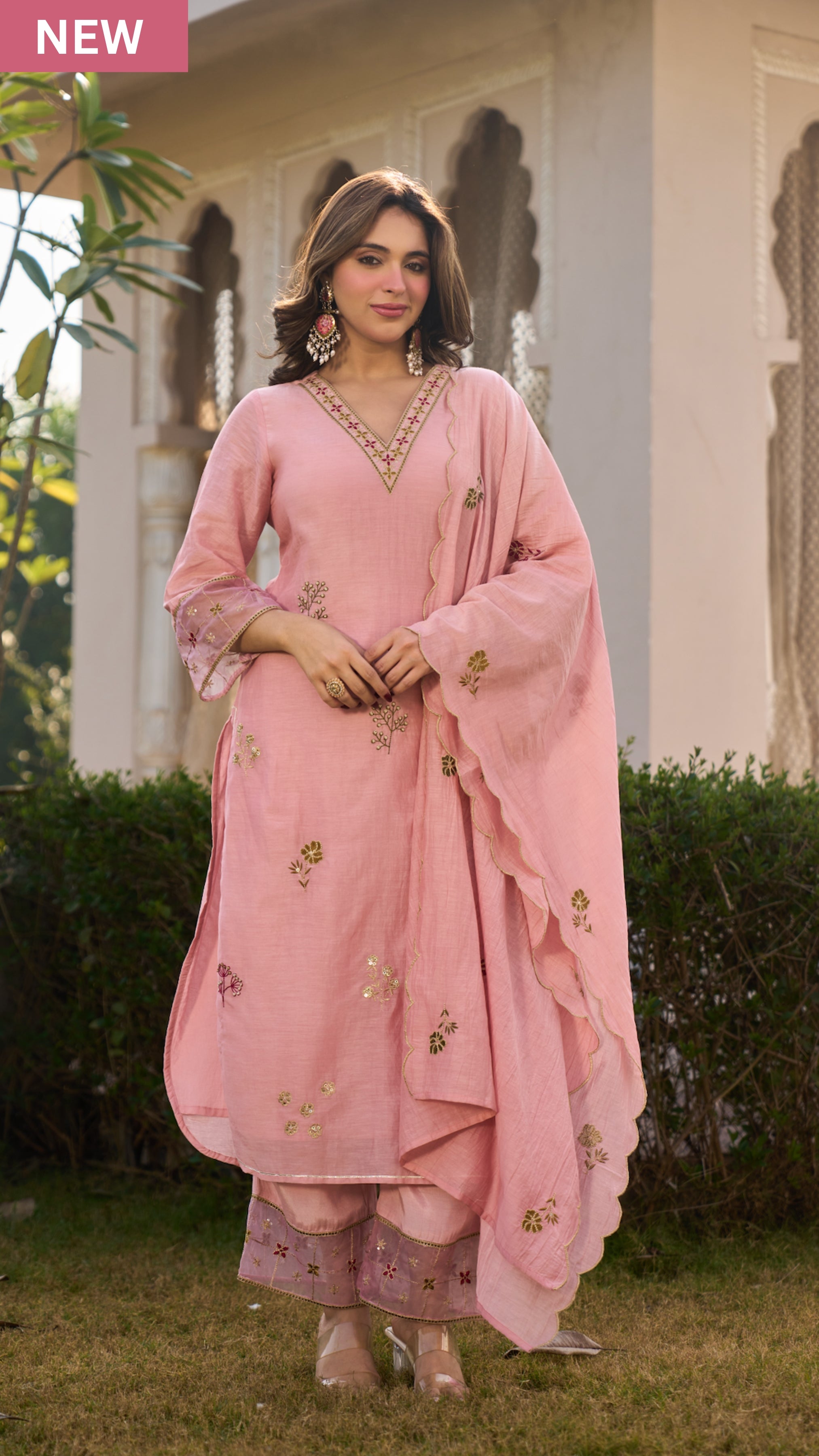 Blush Rose Chanderi Embroidered Suit Set