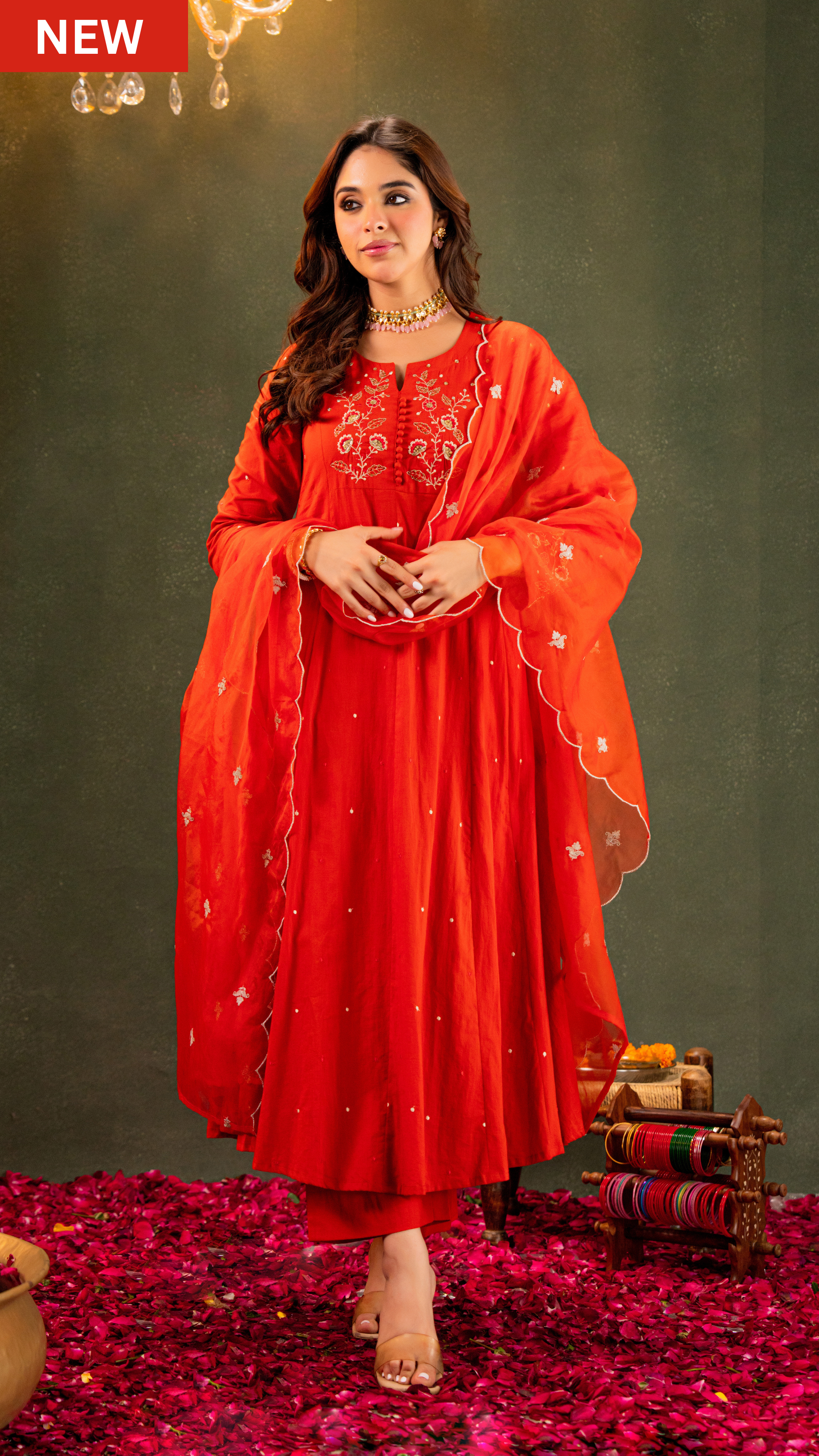 Rust Aura Anarkali Suit Set