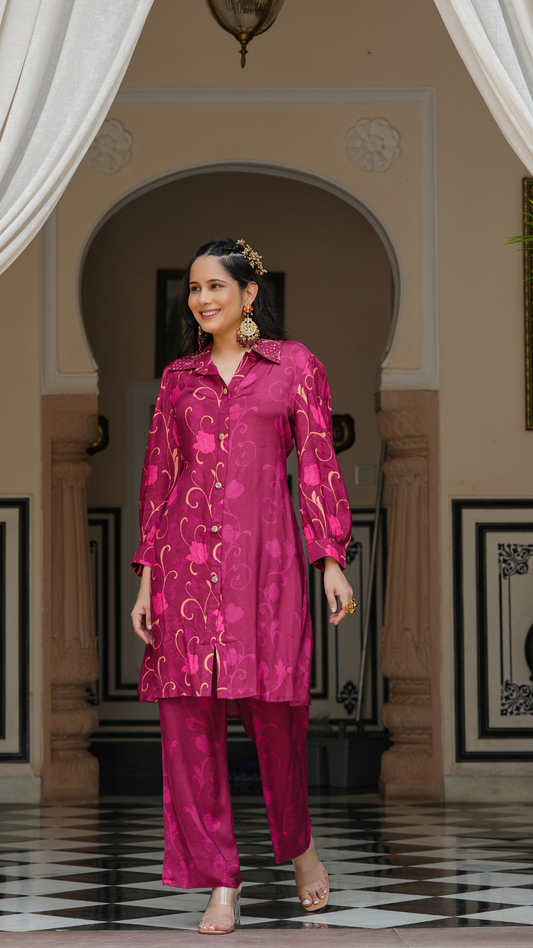 Magenta Wine printed co-ord set