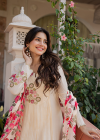 Cream Floral Elegance Suit Set