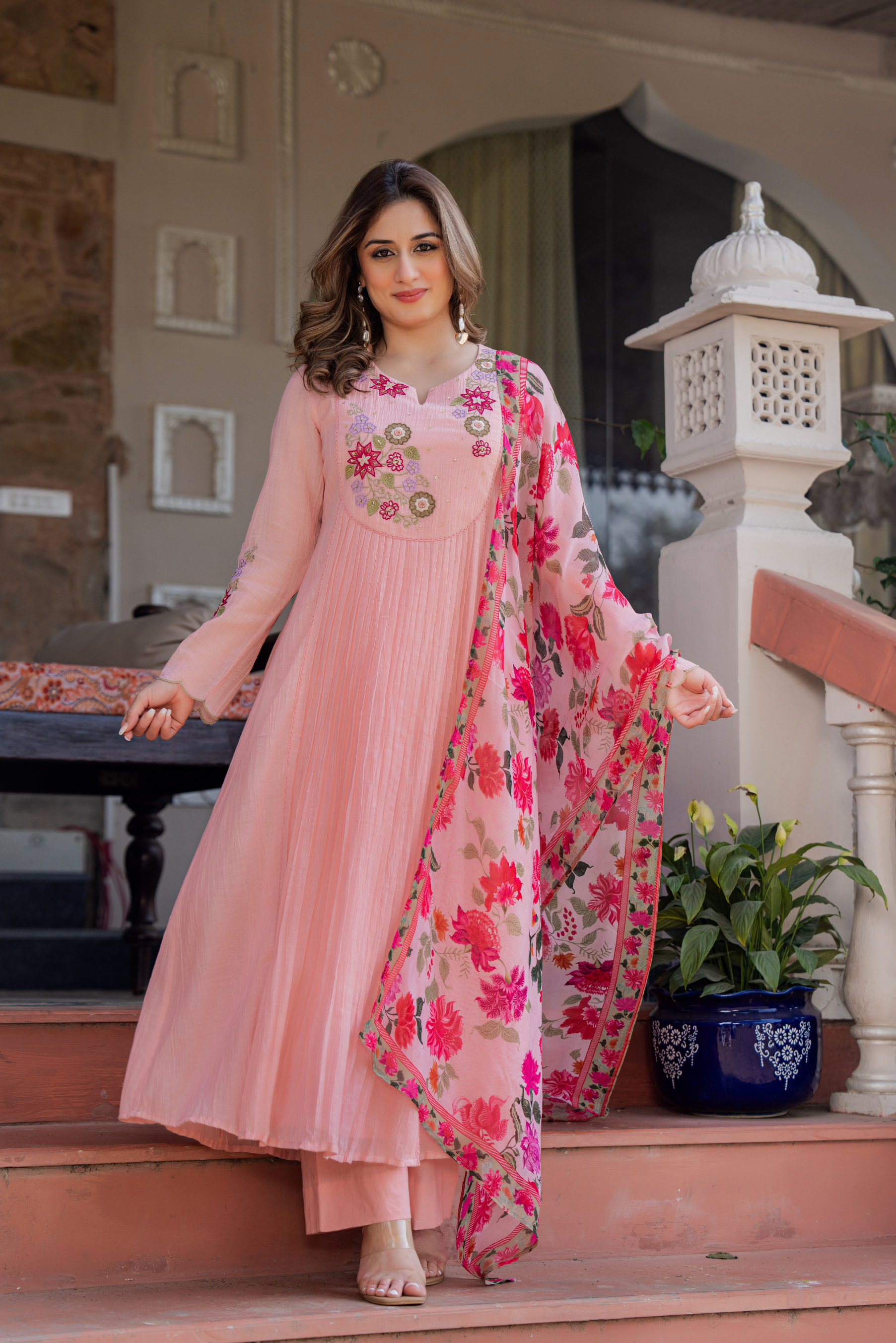 Rose Blush Embroidered Suit Set