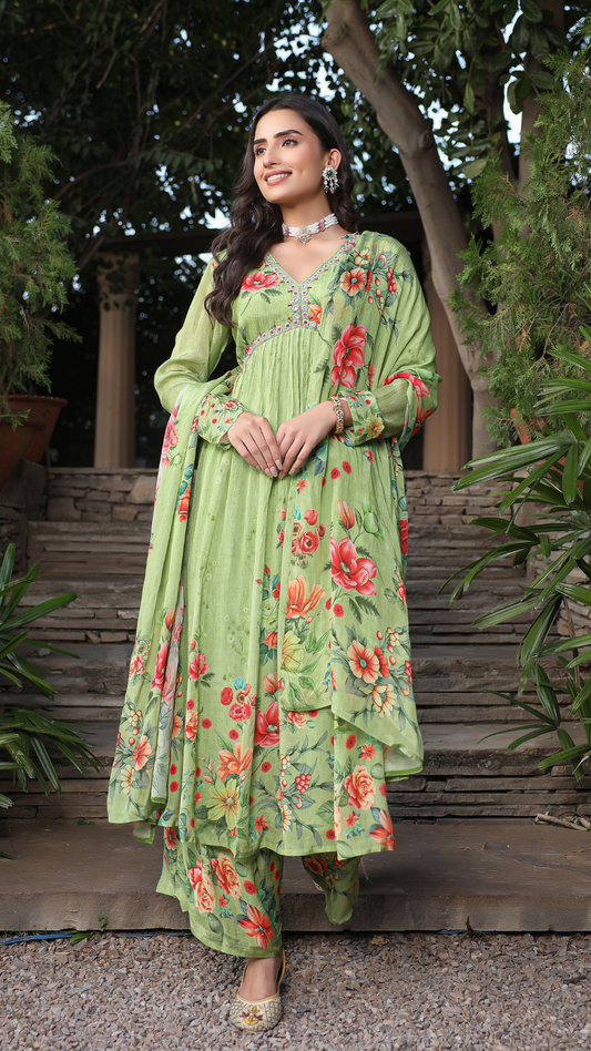 Light Green Printed suit set