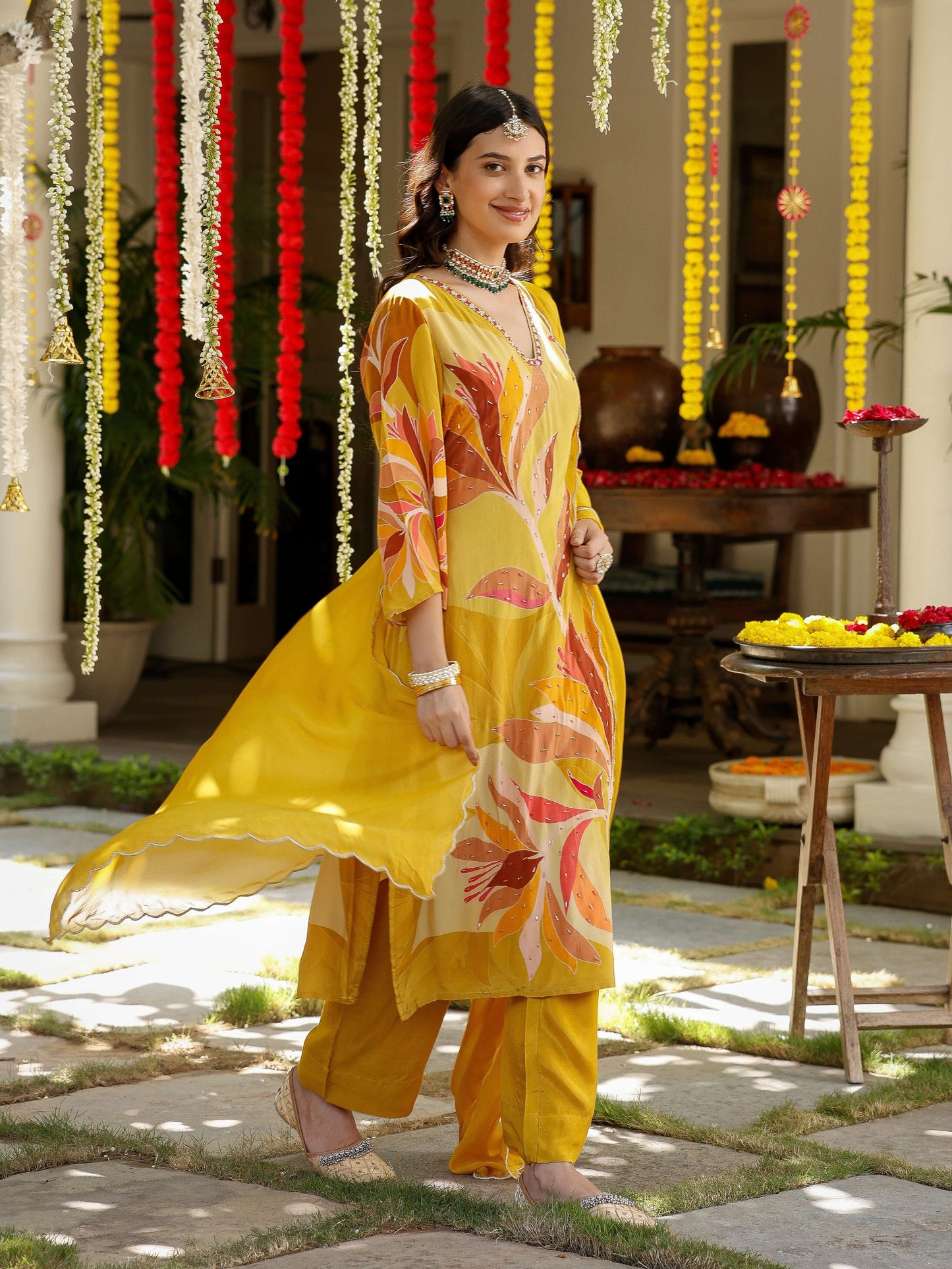 Bright Yellow Printed Suit Set