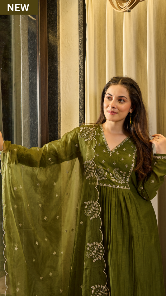 Olive Grove Embroidered Suit Set