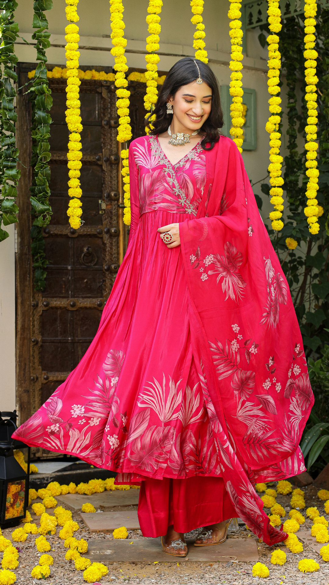 Fuschia pink Angrakha set